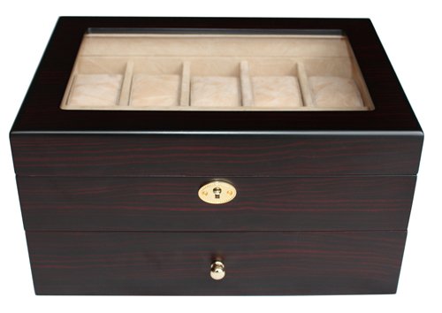 20-Piece Ebony Walnut Wood Watch Box for Men - Luxury Display Case with Glass Top for Watches & Jewelry Storage - Perfect Father's Day Gift for Watch Collectors & Groomsmen