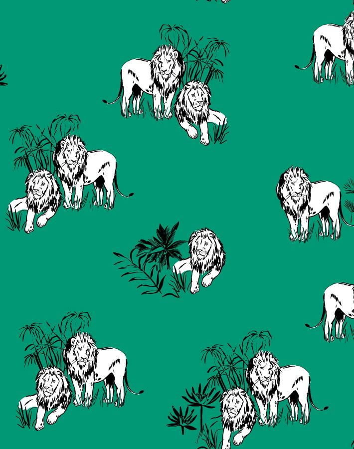 Foliage Lions Wallpaper by Tea Collection | Emerald Green Botanical Design | Perfect for Nursery, Kids Room & Home Decor