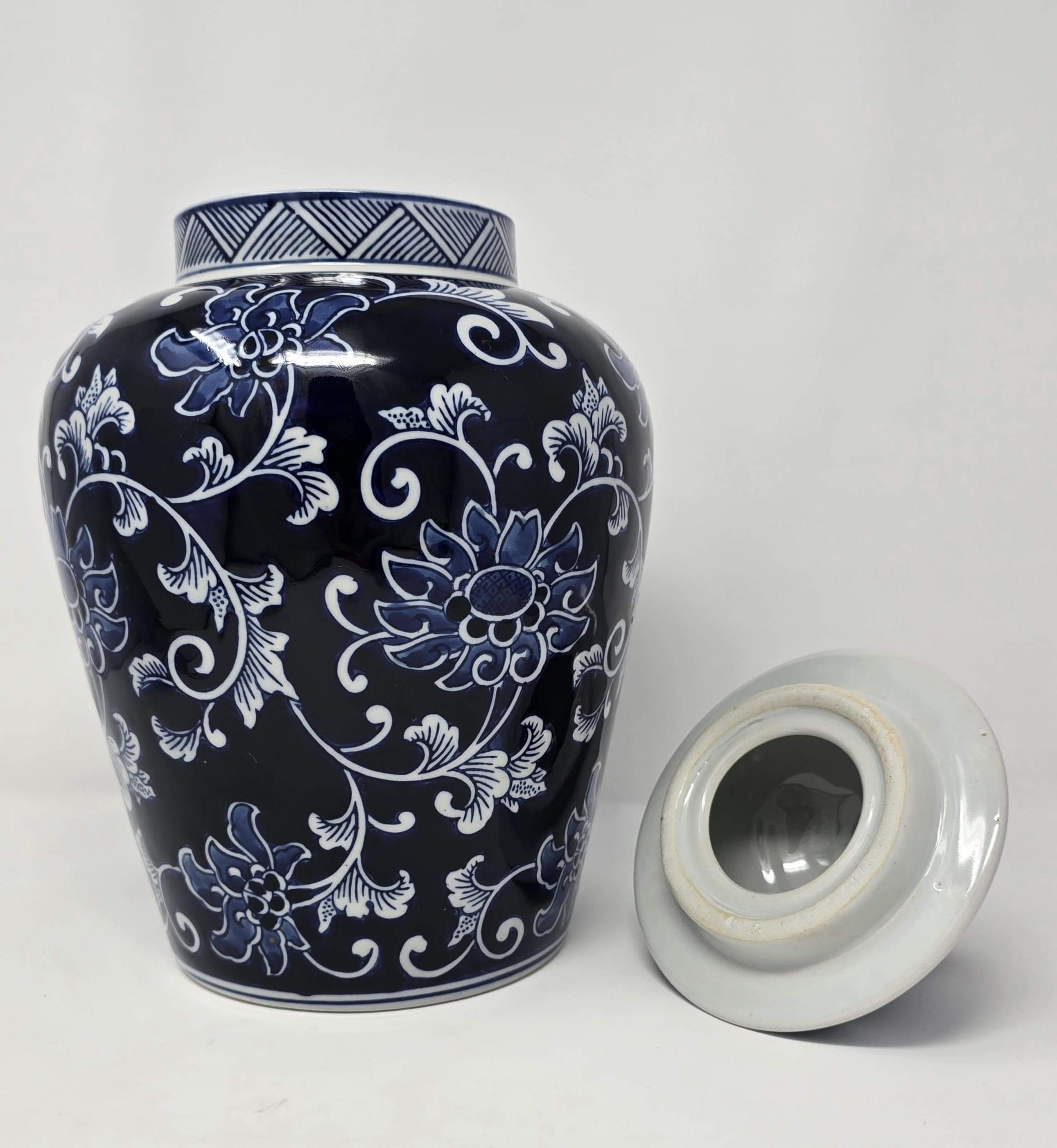 Festcool 12.5 Inch Blue and White Porcelain Floral Temple Ginger Jar Vase - Qing Dynasty Style Decorative Vase for Home Decor, Living Room Centerpiece, Asian-Inspired Interior Design
