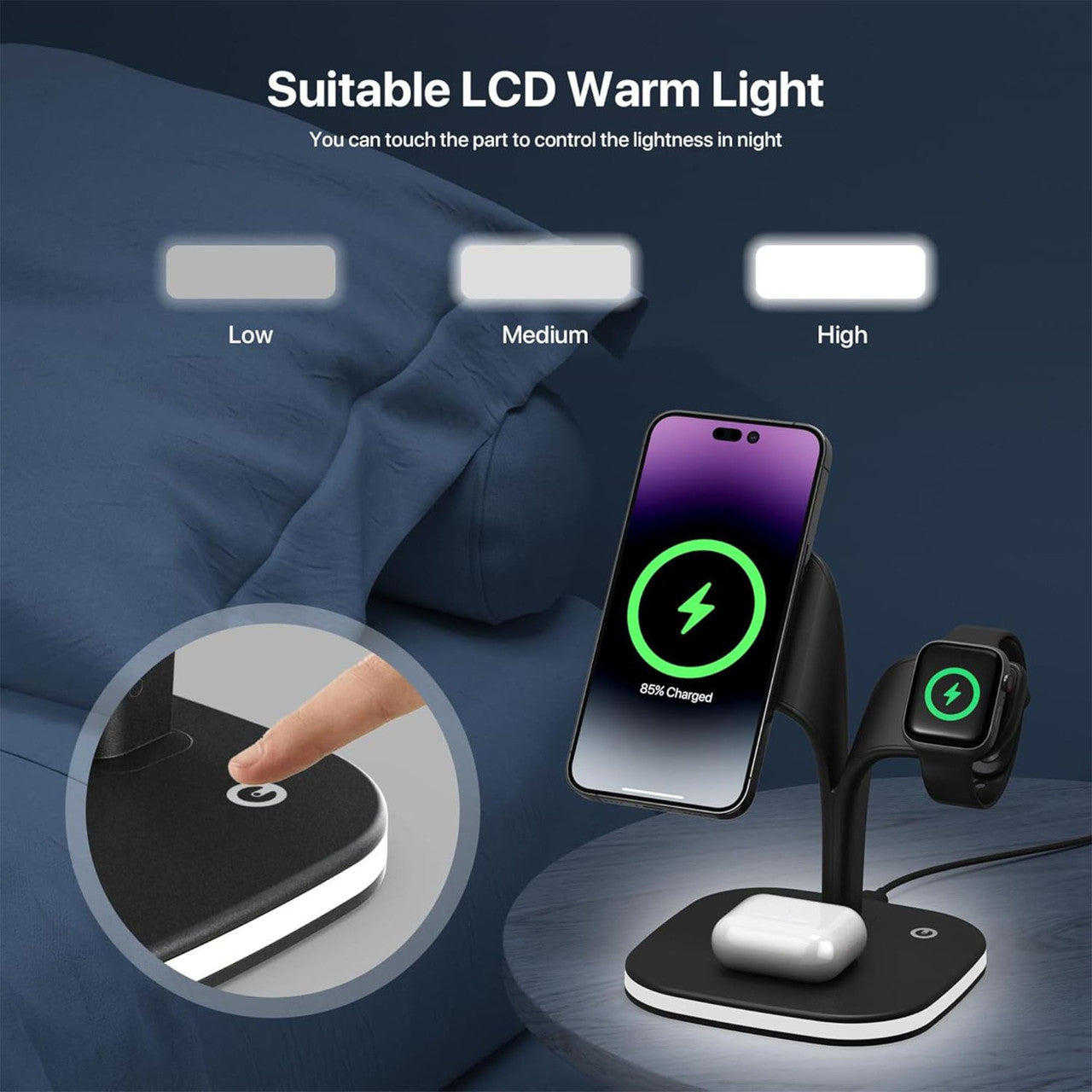 5 in 1 Wireless Fast Charging Station for iPhone, Samsung & AirPods - Multi Device Charger with Night Light - Perfect for Bedroom, Office & Travel