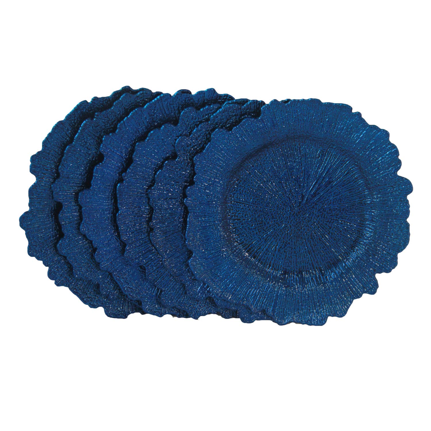 WELMATCH 12-Pack Royal Blue Plastic Charger Plates - 13 Inch Round Floral Sponge Wedding Party Decoration Plates for Elegant Dining, Table Setting & Special Events
