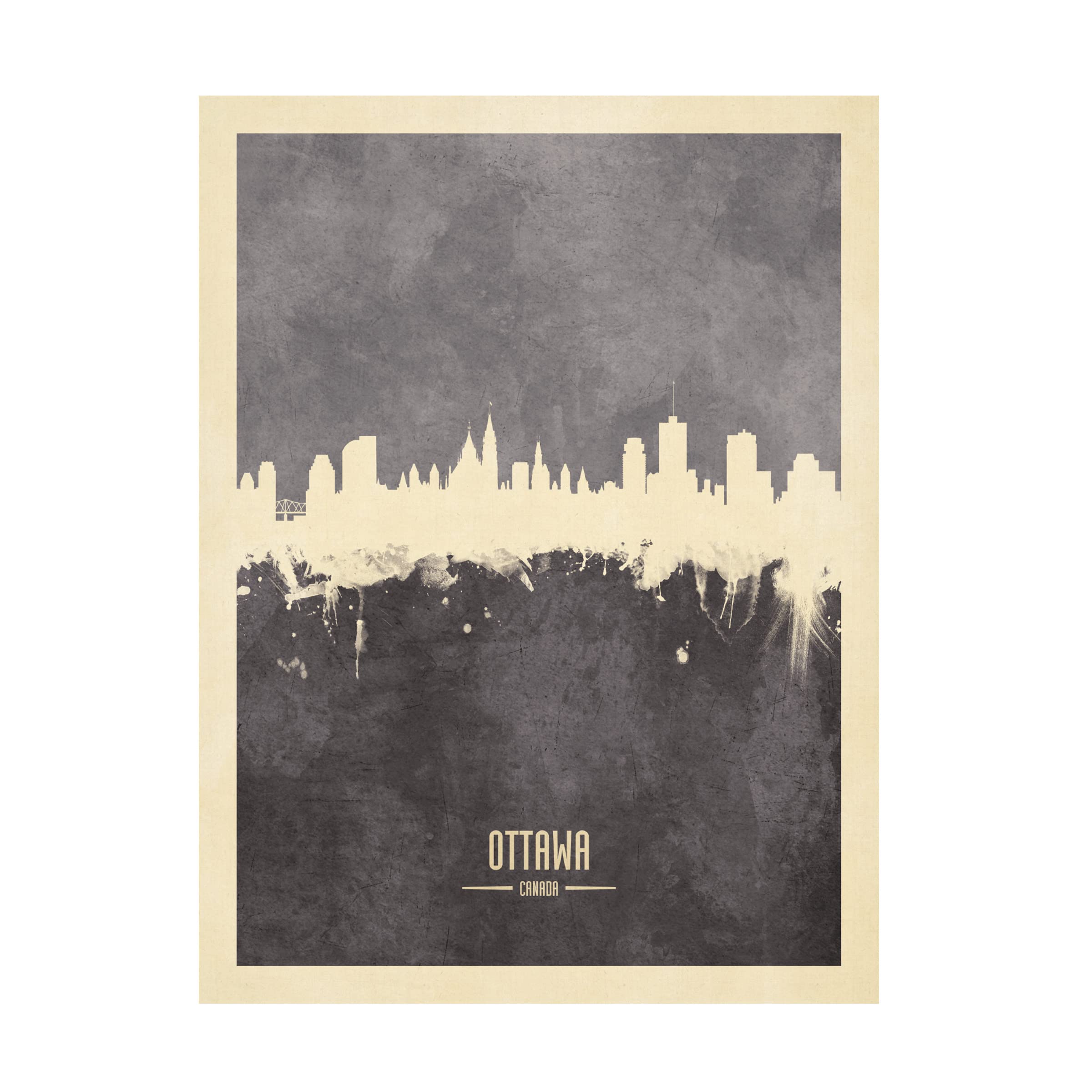 Michael Tompsett 'Ottawa Canada Skyline Gray' Canvas Wall Art Print - Modern Home & Office Decor for Living Room, Bedroom, or Office