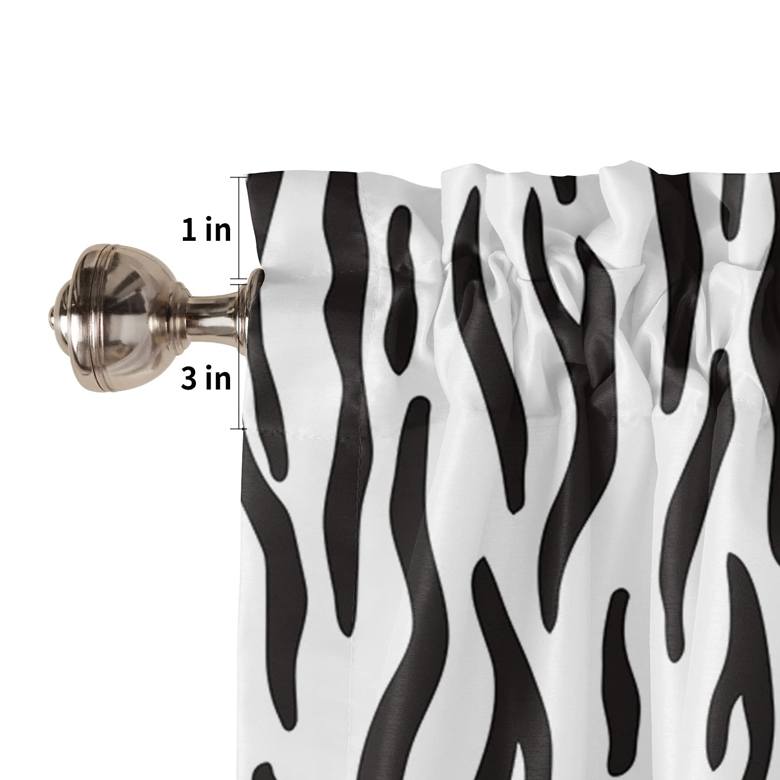 Zebra Print Valance Curtains for Kitchen & Bedroom Windows - 54x18 Inch Rod Pocket Window Treatments with Animal Skin Design - Perfect for Living Room & Home Decor