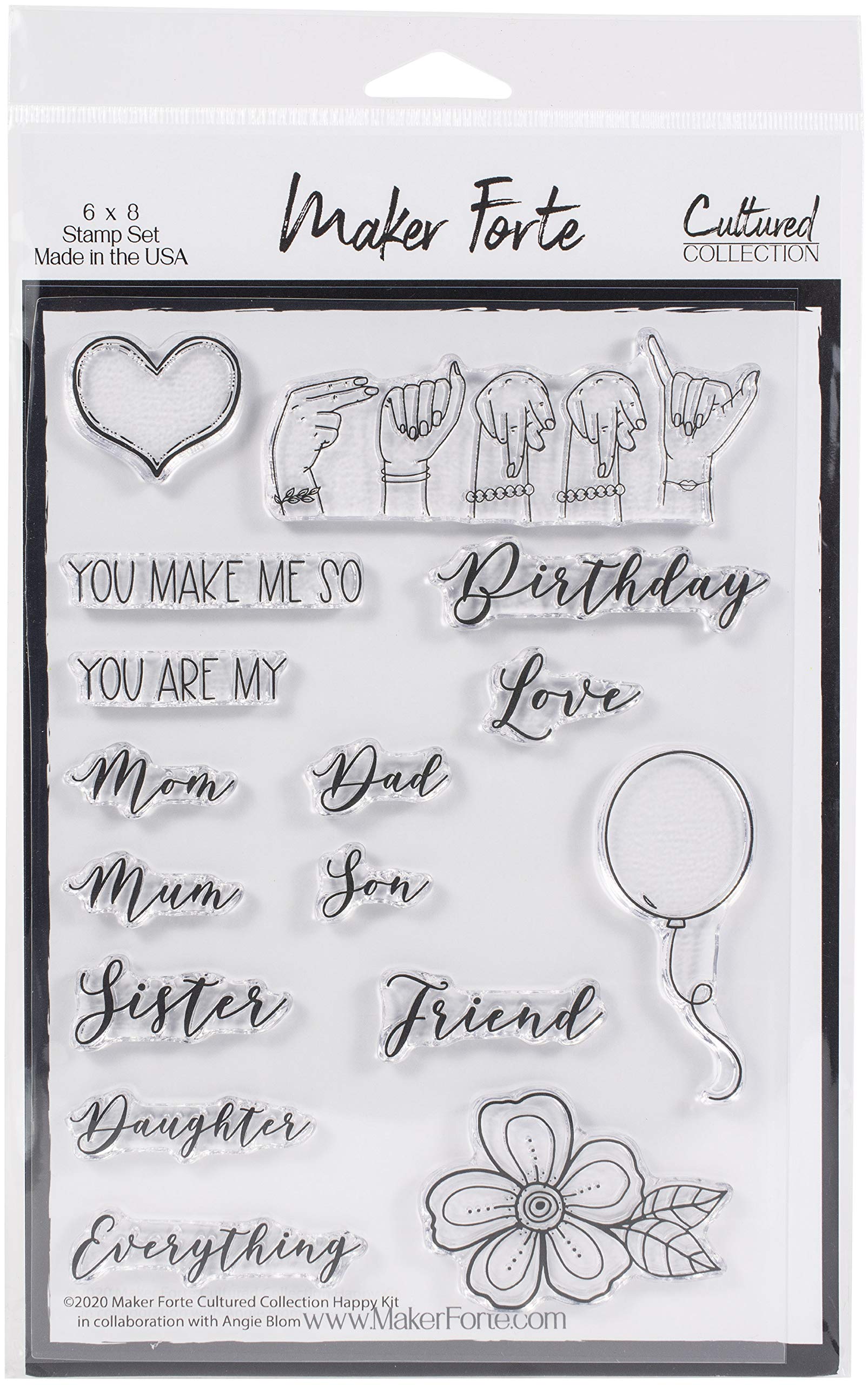 Maker Forte ASL Happy Clear Stamps - American Sign Language Rubber Stamps for Card Making, Scrapbooking & DIY Crafts