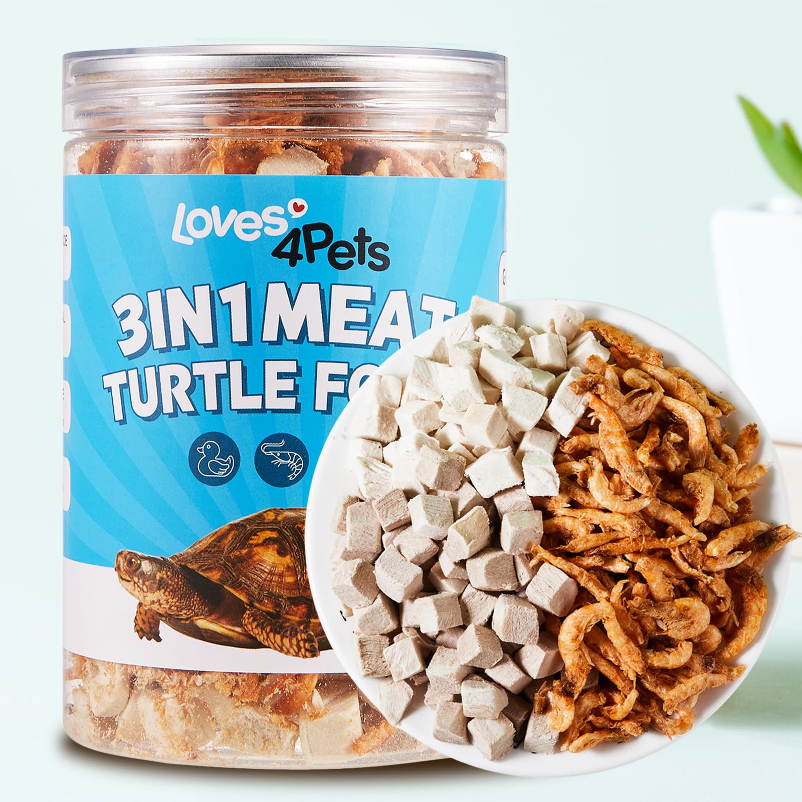 Premium Freeze-Dried Turtle Food - 3-in-1 Natural Protein Mix with Chicken, Duck & Antarctic Krill - Nutritious Treats for Box Turtles & Aquatic Turtles - Human-Grade Quality for Baby & Adult Turtles - Perfect for Daily Feeding, Treat Rewards & Nutritional Supplement