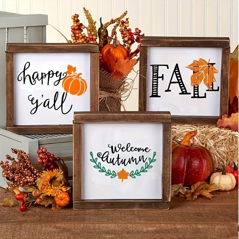 Reusable Self-Adhesive Chalk Mesh Stencils for Fall Decor - Silk Screen Stencils for Painting on Wood, Crafts & DIY Farmhouse Signs | Perfect for Autumn Silkscreen Transfers, Chalk Paste Screenprinting Starter Kit | Great for Seasonal Home Decor, DIY Projects & Crafting