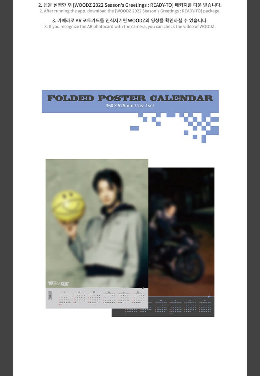 WOODZ 2022 SEASON'S GREETINGS K-POP Merchandise Set - Calendar, Photo Card Diary, Folded Poster, Stickers, Post Cards & Pop-up Card - Perfect for K-POP Fans Collection, Room Decor & Gift Giving