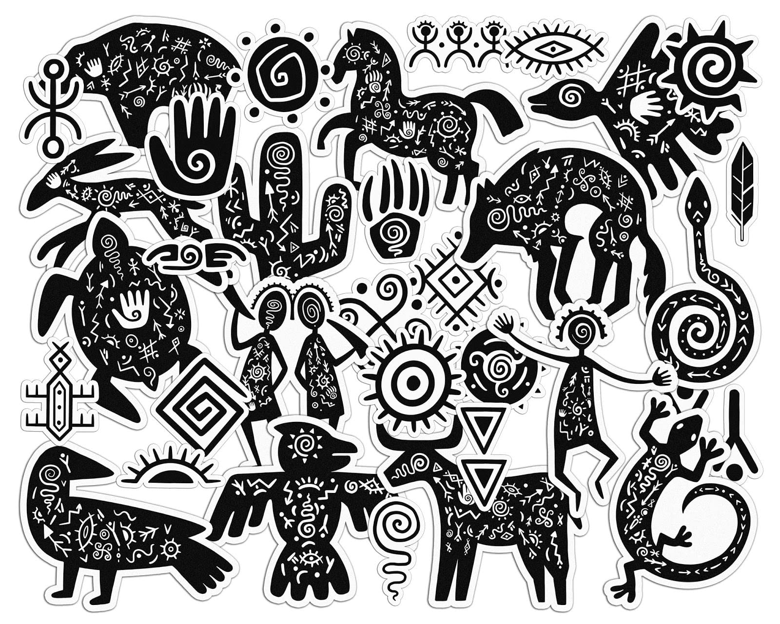 34 PCS Vinyl Stickers Pack - Native American Tribal Art Decals for Laptop, Bicycle, Planner, Luggage, Skateboard, Water Bottles & Notebook | Waterproof & Durable for Outdoor & Travel Use