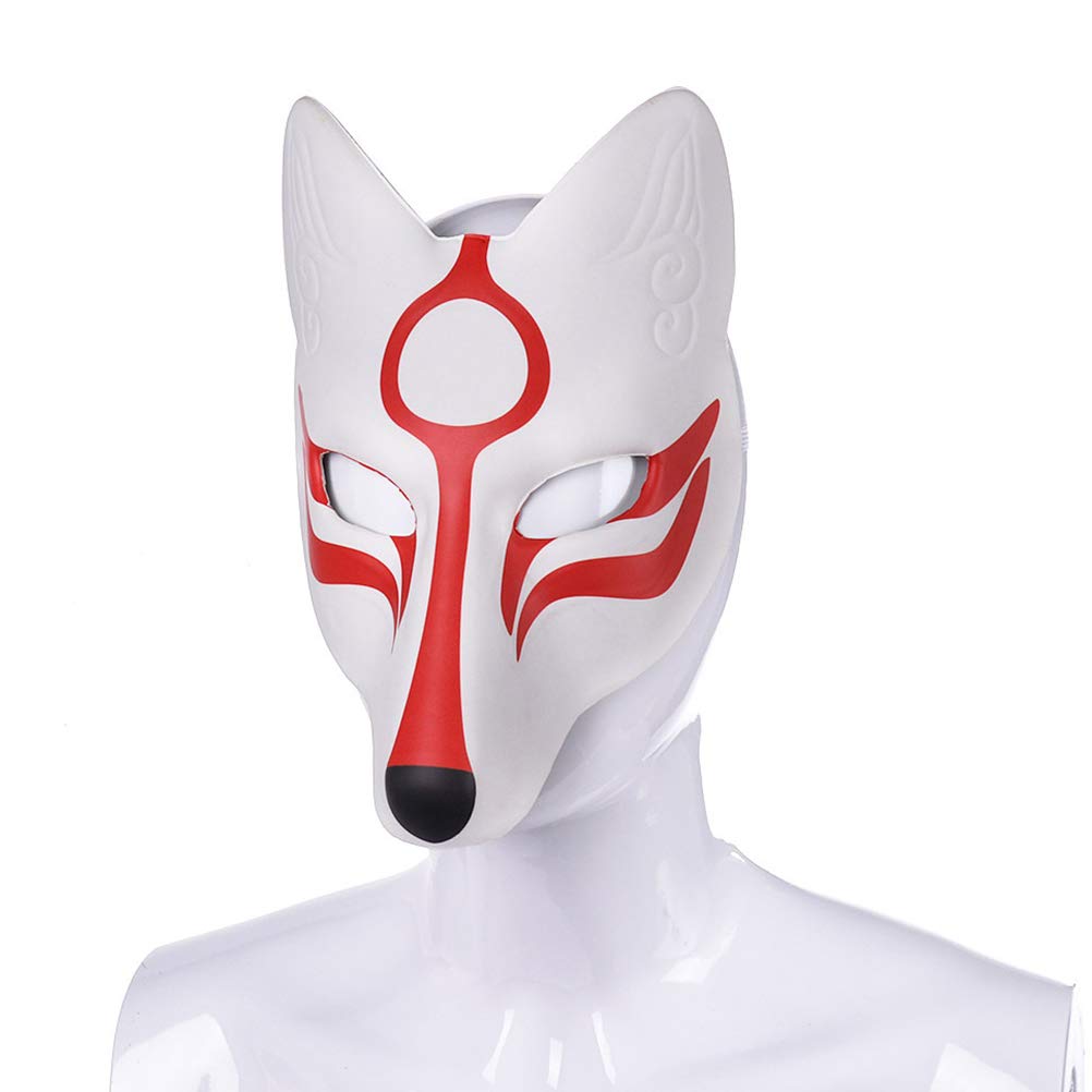2PCS Halloween Fox Mask - White & Red Animal Cosplay Mask for Dance Party, Masquerade, Prom, Japan Festival | Perfect for Halloween Costume, Cosplay Events & Themed Parties