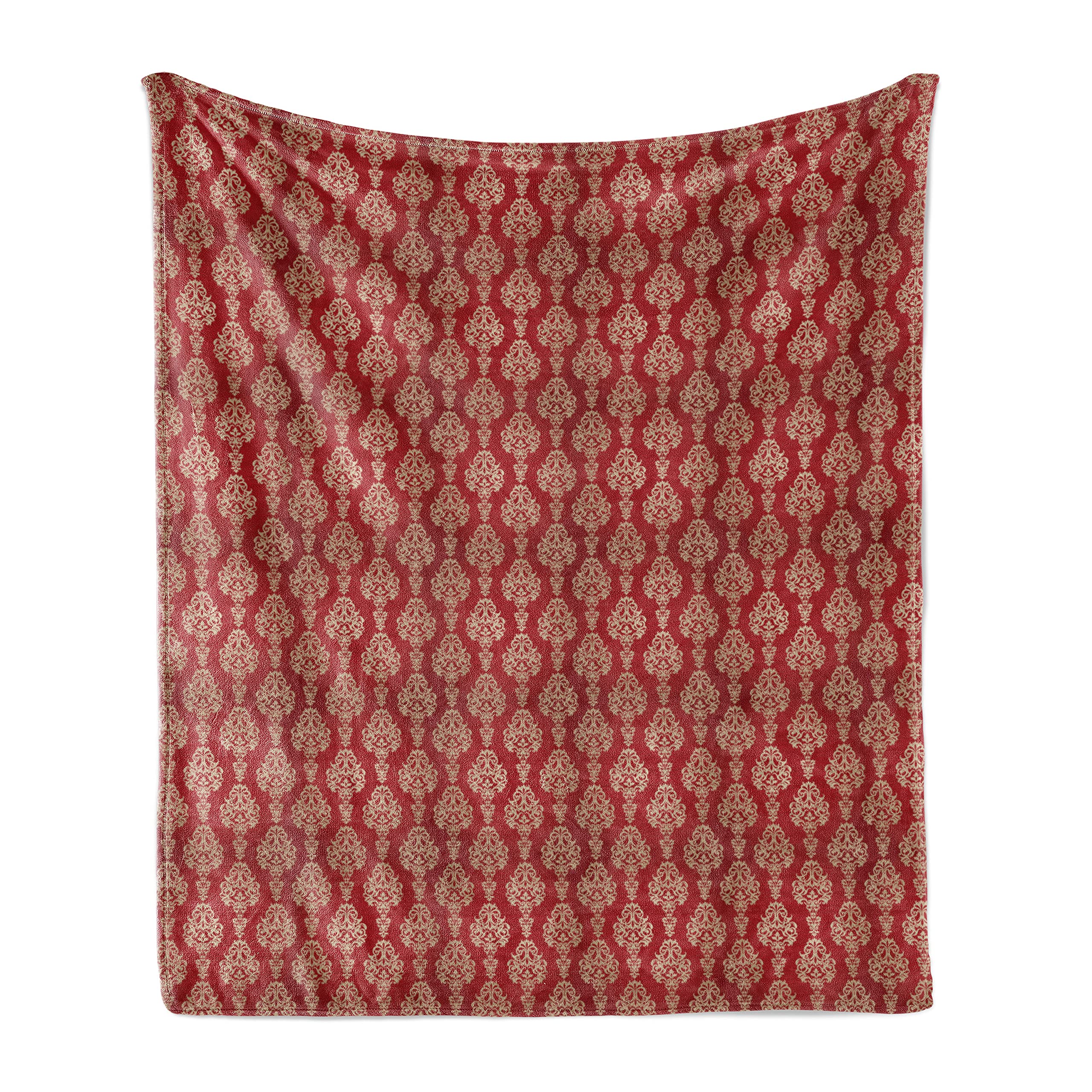 Ambesonne Damask Throw Blanket - Oriental Swirls & Floral Motif Fleece Blanket, 60