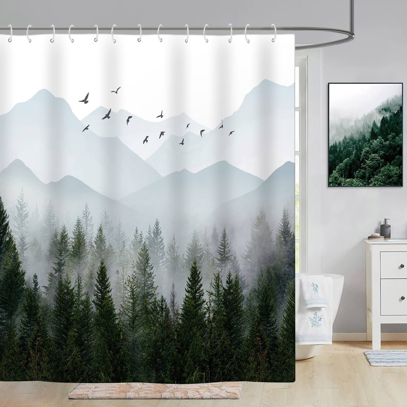 Kanuyee Tree Shower Curtain - Waterproof Nature Forest Design Bathroom Decor for Men, Standard Size 72x72 Inches - Perfect for Rustic, Modern & Cabin Bathrooms
