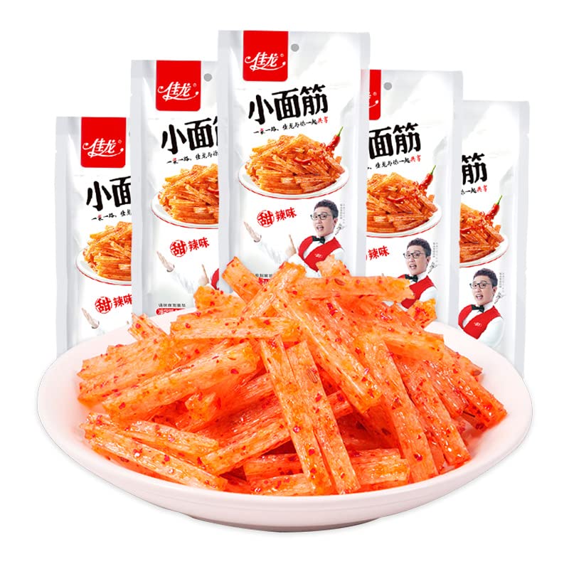 Spicy Strips Small Gluten Snacks - Sweet & Spicy Chinese Instant Snack Gift (3 Bags) | Handmade Vegan Jerky for Parties, Hiking & Office Snacking