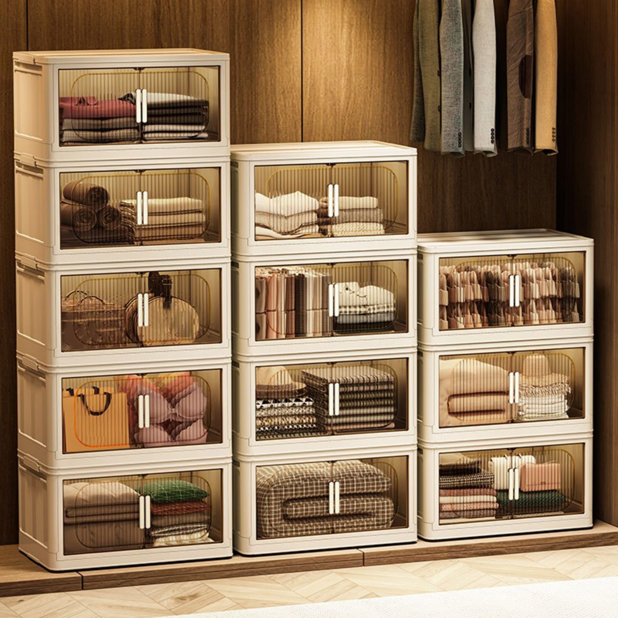5-Tier Wide Folding Storage Cabinet with Doors & Wheels - 20