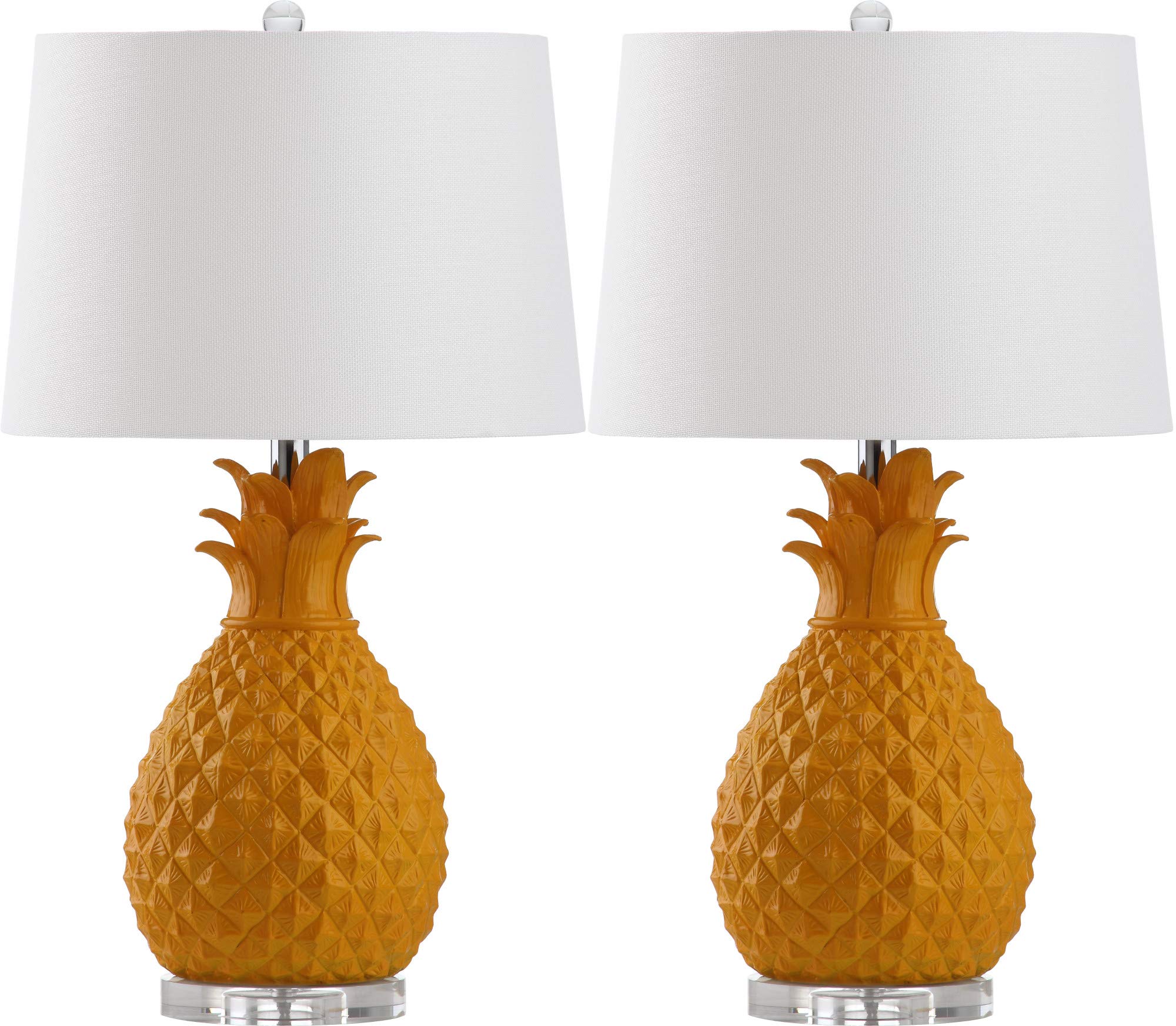 SAFAVIEH Kelly Farmhouse Yellow Pineapple Table Lamp Set of 2 - 26 Inch LED Bedside Nightstand Light for Bedroom, Living Room & Home Office - Tropical Decor Accent Lighting (Bulbs Included)