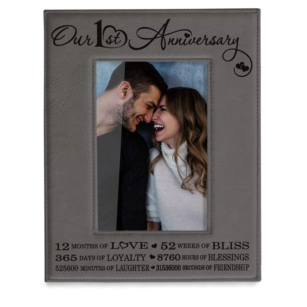 KATE POSH 1st Anniversary Engraved Leather Picture Frame - 5x7 Vertical Wedding Gift for Couples, Him & Her - Perfect for Displaying Cherished Memories on Dressers, Desks or as Romantic Home Decor