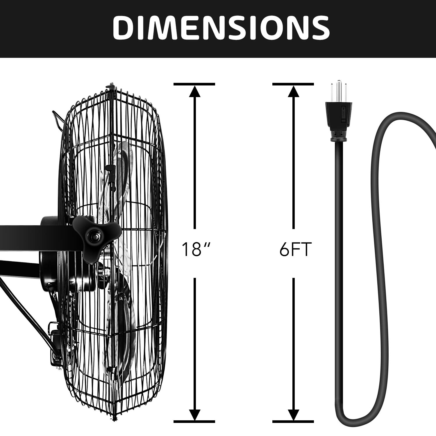 Simple Deluxe 18 Inch Industrial Wall Mount Fan - 3 Speed High Velocity Commercial Metal Ventilation Fan for Warehouse, Greenhouse, Workshop, Patio, Factory & Basement | Heavy Duty Cooling for Large Spaces & Hot Environments