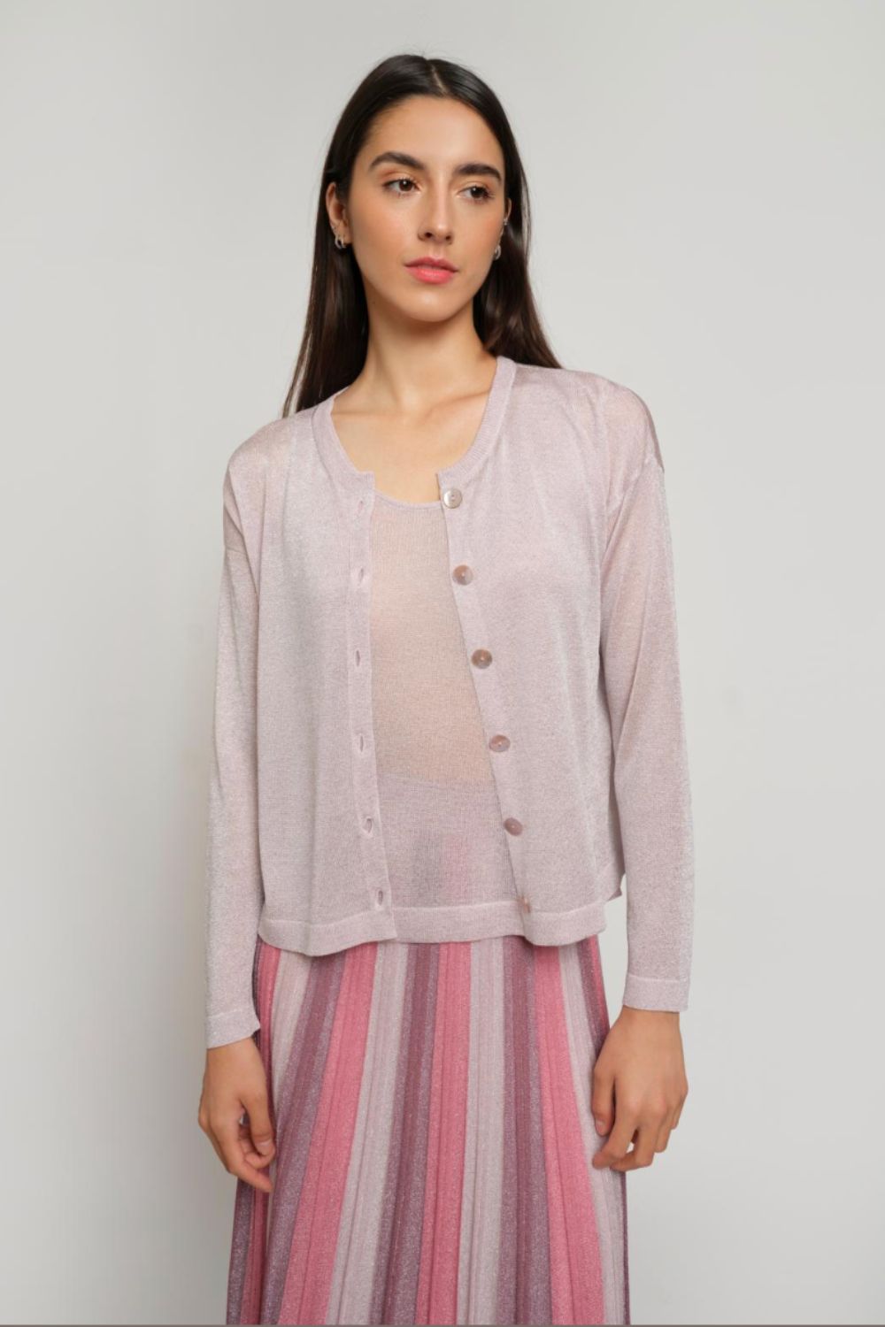 Gala Short Cardigan in Powdery Pink | Women's Lightweight Knit Open Front Sweater | Perfect for Spring Outfits & Casual Office Wear