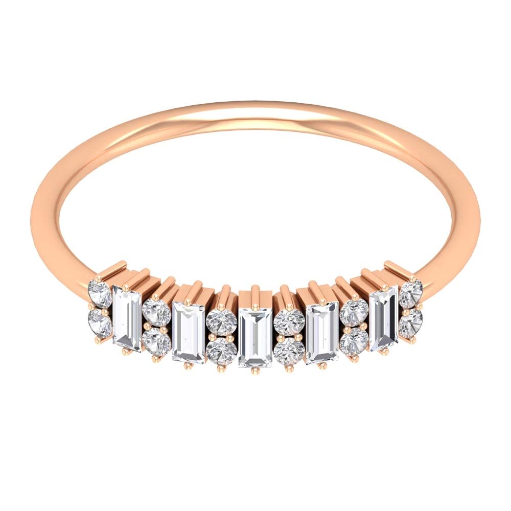 1/2 CT Diamond Stackable Ring - Minimalist 14K Solid Gold Band with Baguette & Round Cut Diamonds for Women | Perfect for Layering, Everyday Wear & Special Occasions