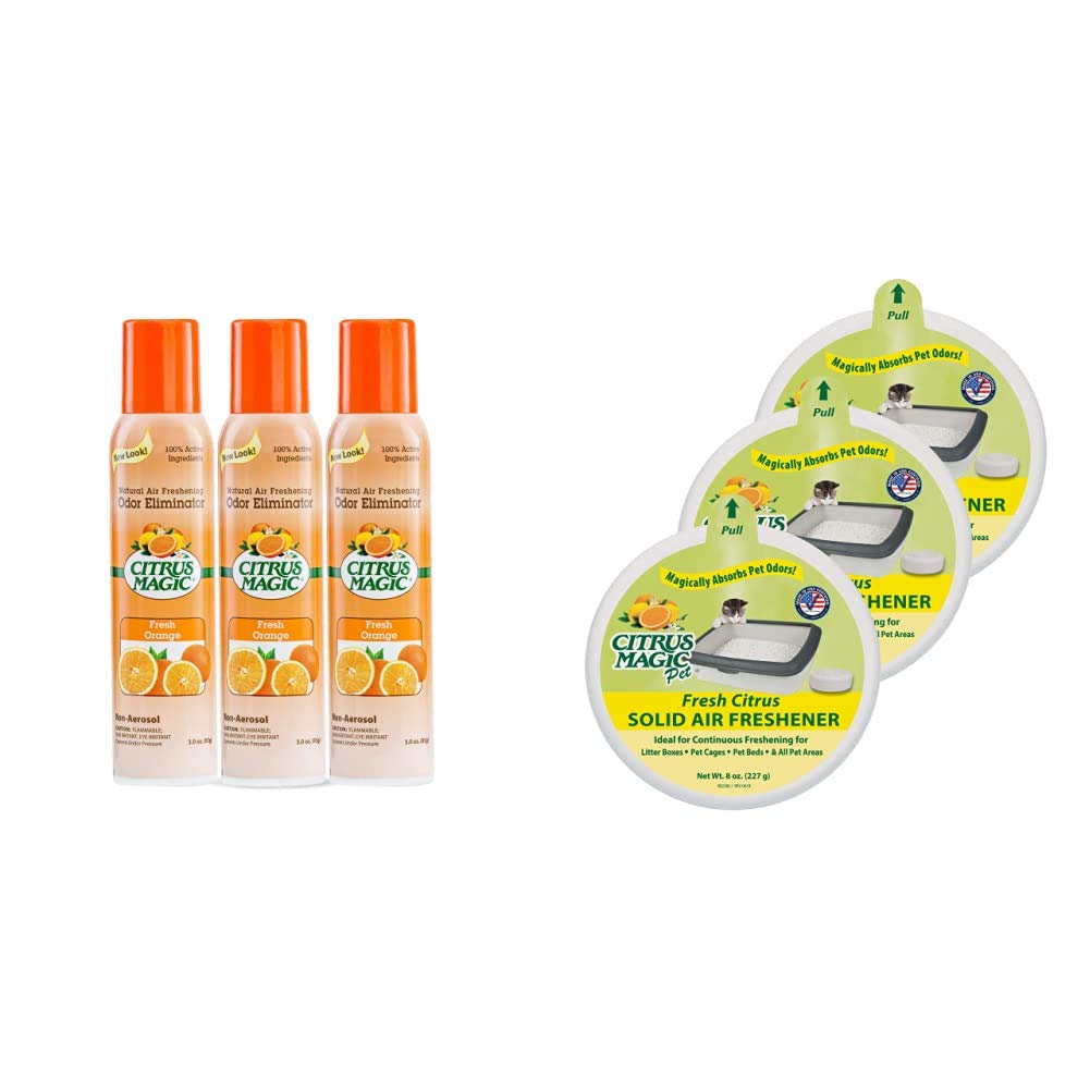 Citrus Magic Natural Odor Eliminator Air Freshener Spray - Orange Blast Scent & Pet Odor Absorbing Solid Air Freshener | Eliminates Household & Pet Odors for Fresh Home, Office & Car Use