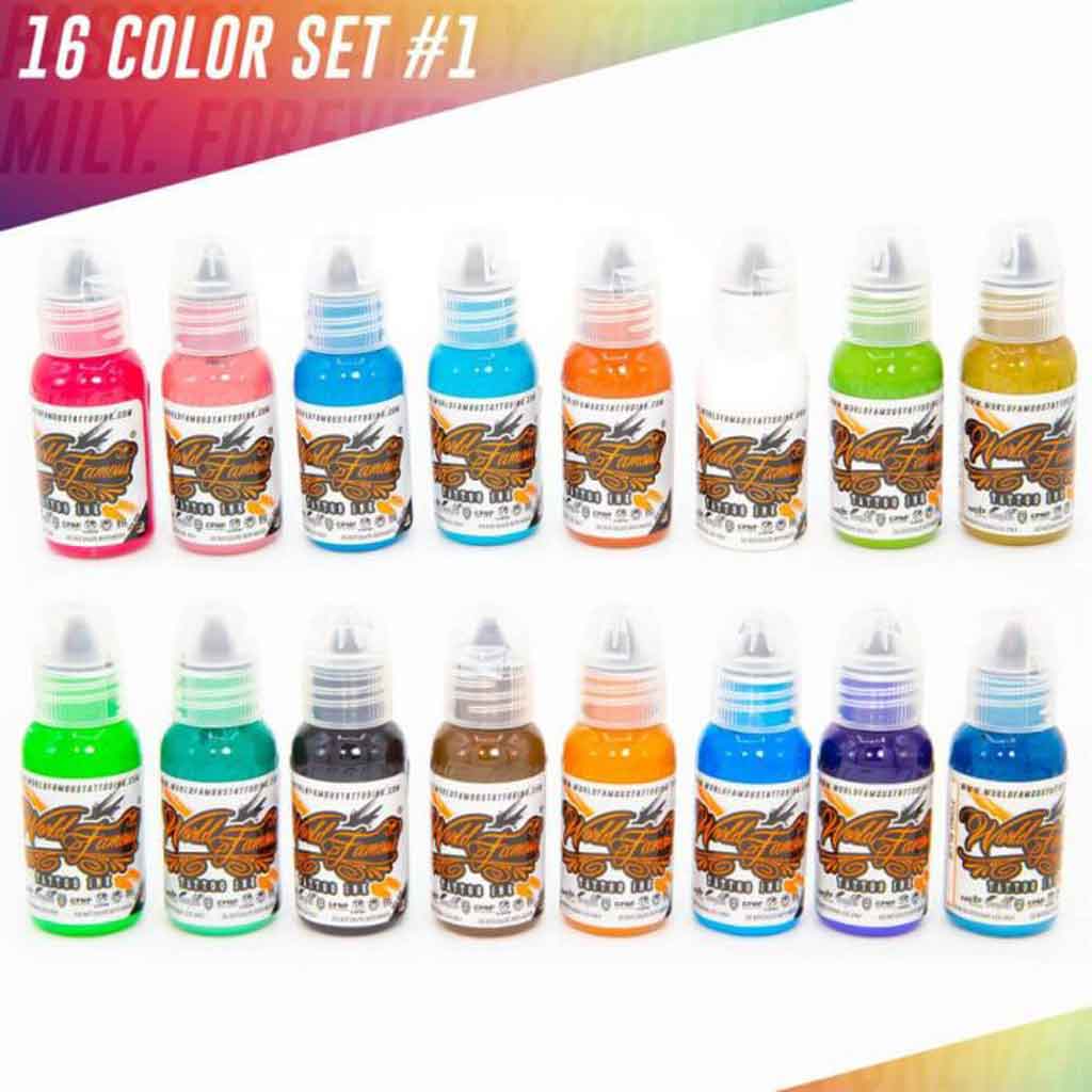 16-Color Set of World Famous Ink - 1 oz Bottles for Calligraphy, Art & DIY Projects | Premium Quality Ink for Artists & Crafters