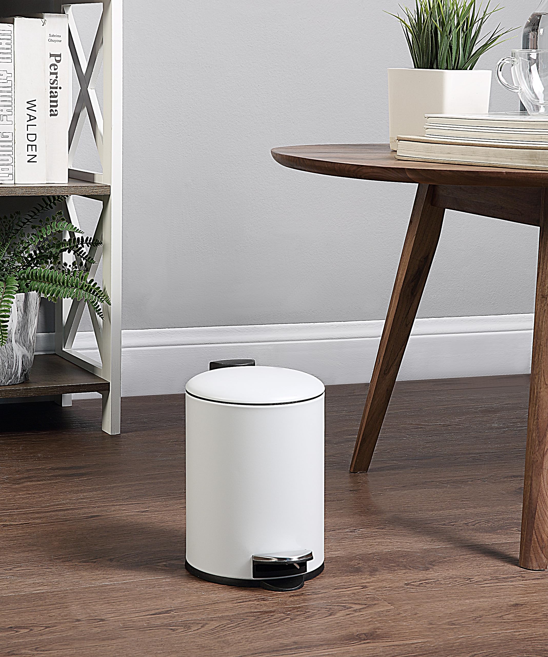 SunnyPoint 3L / 0.8 Gallon Small Step Trash Can with Lid - Compact Slow Close Garbage Bin with Removable Inner Bucket - Perfect for Bathroom, Office, Bedroom, RV, Dorm & Under Sink - White Waste Bin for Home & Travel Use