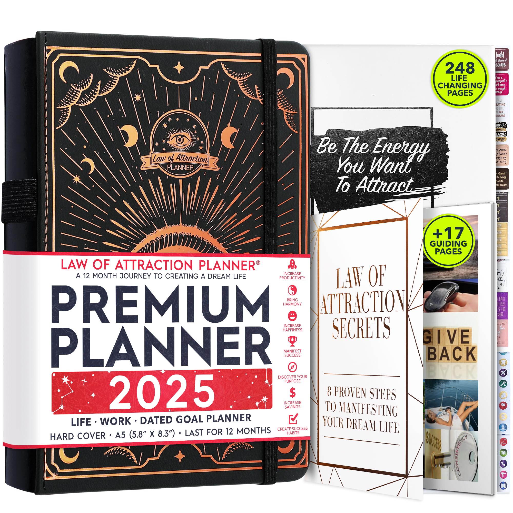 2025 Law of Attraction Planner - Hourly Weekly Monthly Goal Setting Organizer | 12-Month Productivity Journal with Gratitude Tracking, Foldable Vision Board, Stickers & Gift Box - Perfect for Manifestation, Self-Improvement & Daily Planning