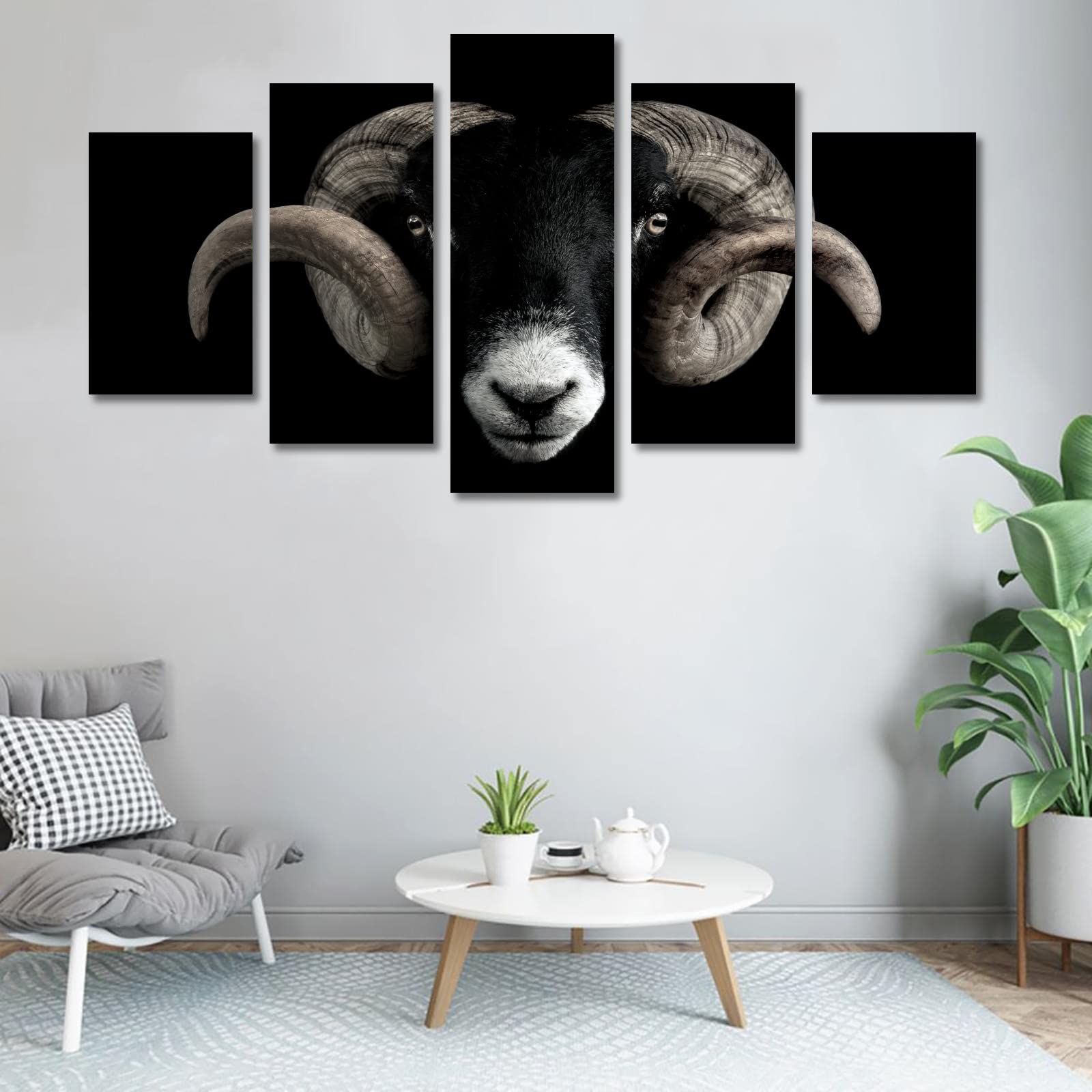 5-Piece Canvas Wall Art Set - Sheep & Goat Paintings, Framed 40x22 Inches, Large Living Room Decor - Perfect for Farmhouse, Rustic & Modern Home Interiors