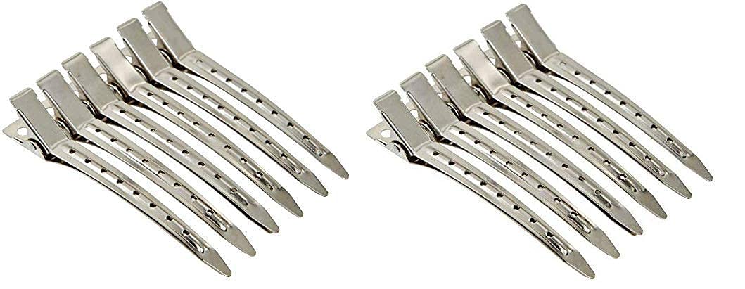 12Pcs Professional Steel Hair Sectioning Clips for Salon & Home Styling - Durable Pelo Hairdressing Accessories for Cutting, Coloring & Blowouts