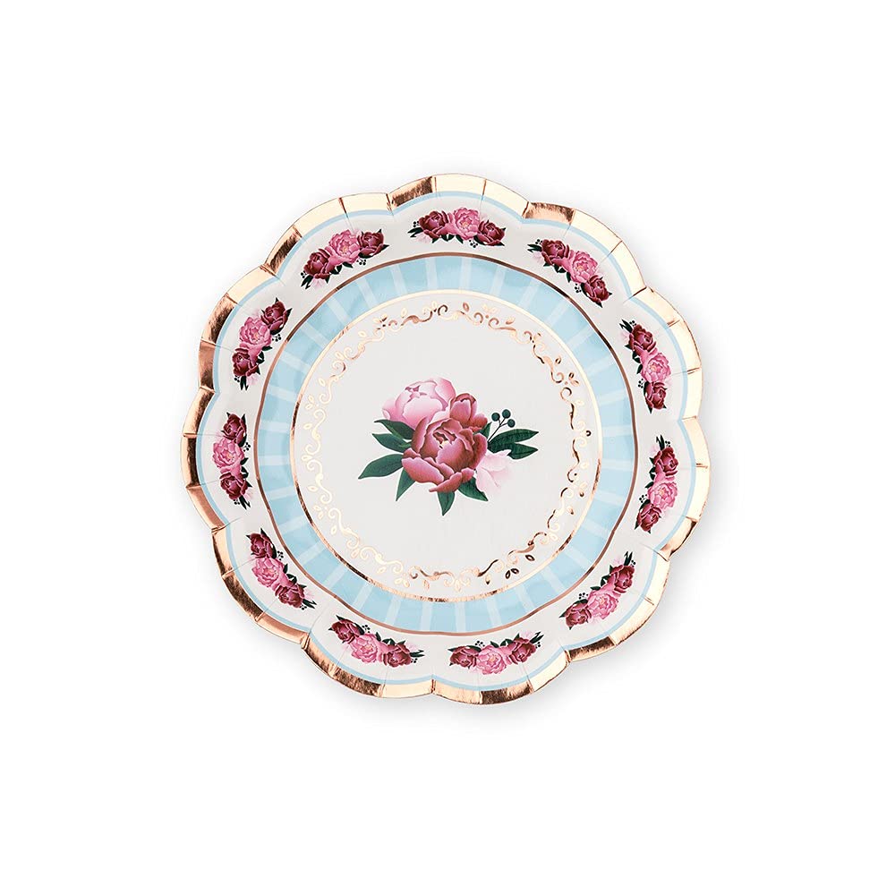 WEDDINGSTAR 8-Pack Small Round Disposable Paper Plates for Wedding, Baby Shower & Tea Party - Elegant Floral Design - Perfect for Bridal Showers, Garden Parties & Birthday Celebrations