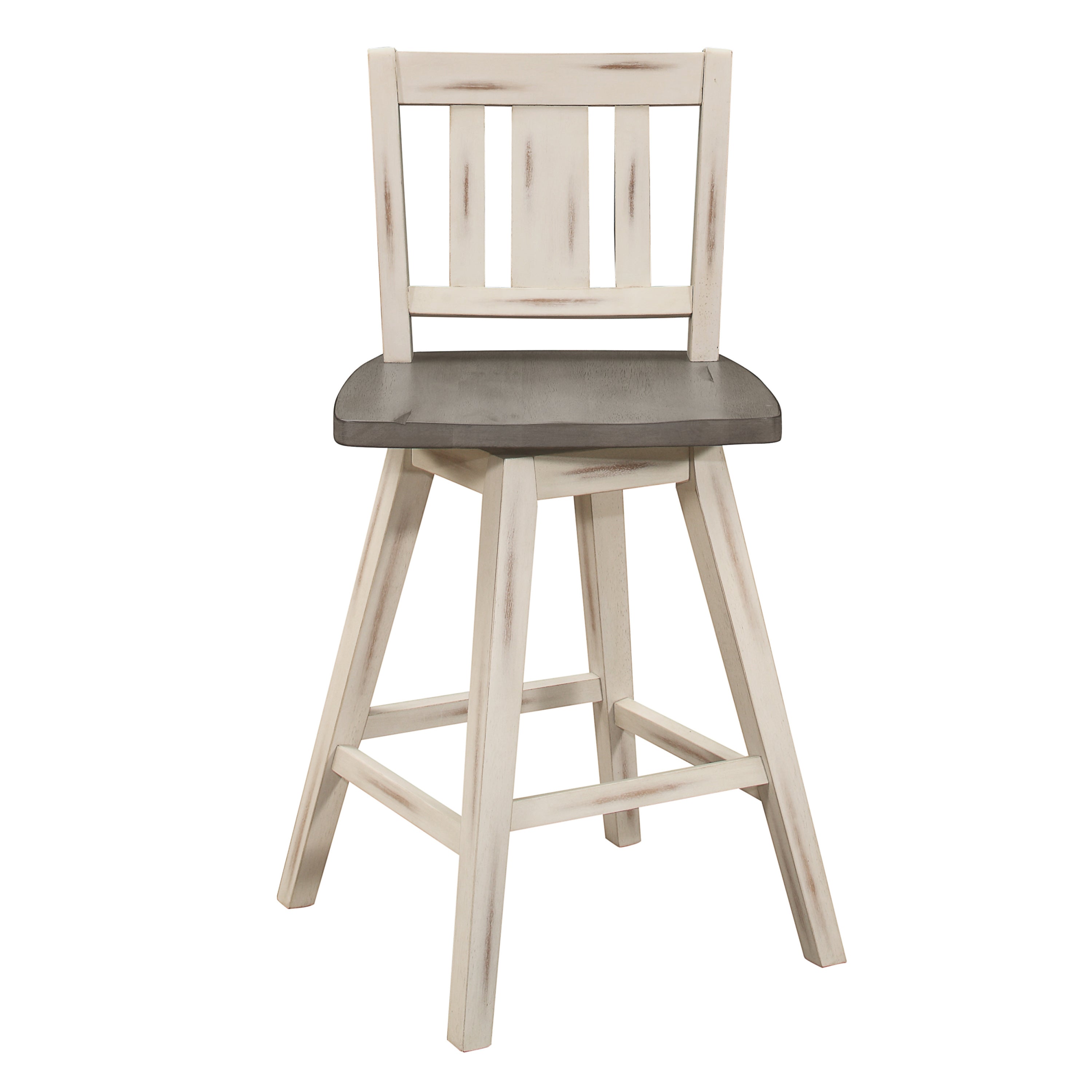 Set of 2 White Gray 360-Degree Swivel Counter Height Chairs - Solid Rubberwood Kitchen Dining Furniture with Vertical Slat Back - Perfect for Breakfast Bars, Kitchen Islands & Small Space Dining