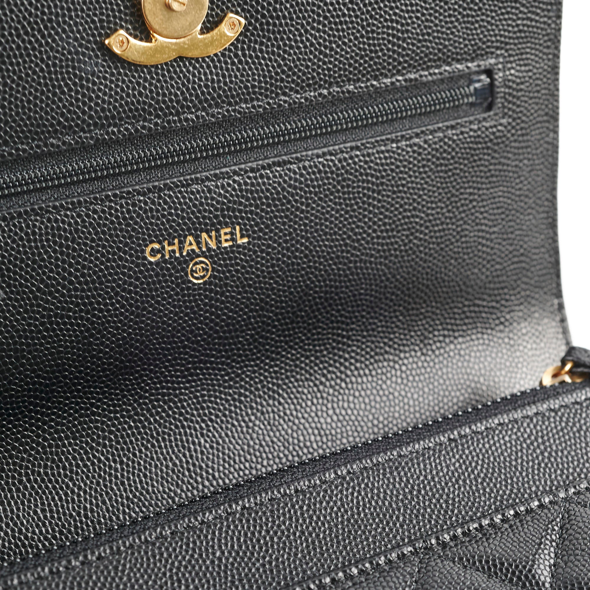 Chanel Black Caviar Leather Top Handle Wallet On Chain WOC with Gold Hardware & Microchip - Perfect for Evening Events, Parties & Luxury Fashion Accessories