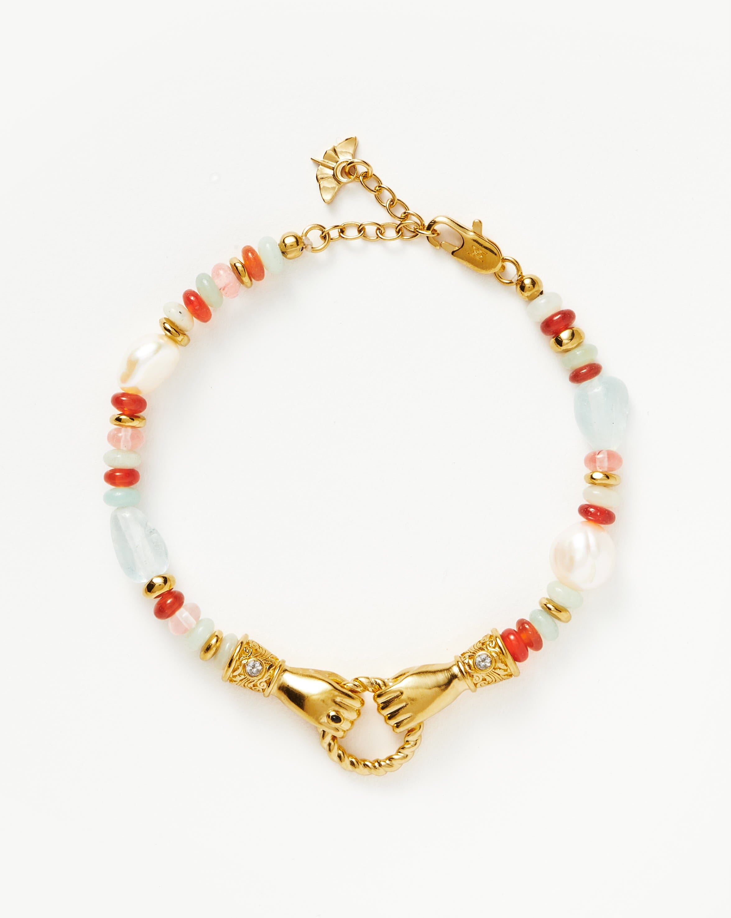 Harris Reed In Good Hands Beaded Gemstone Bracelet - 18k Gold Plated Multi Gemstone & Pearl Jewelry for Women | Elegant Gift for Birthday, Anniversary & Special Occasions