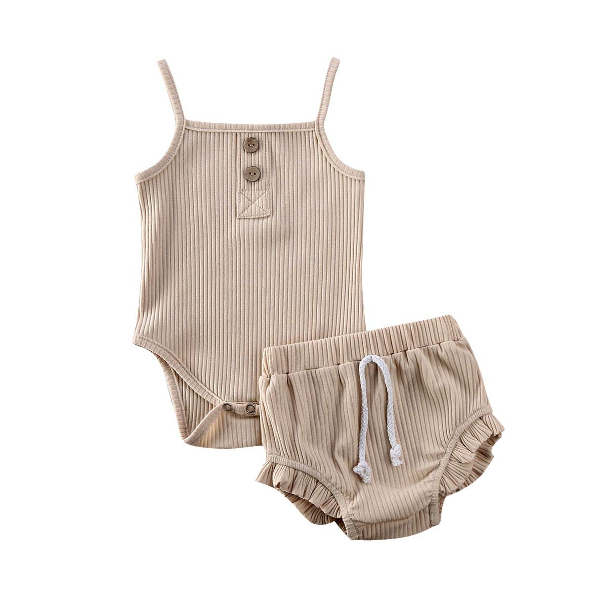Adorable Newborn Baby Girl Ribbed Tank Top Romper & Bloomers Set - Cute Summer Outfit for Infants | Perfect for Playdates, Beach Trips & Photo Shoots
