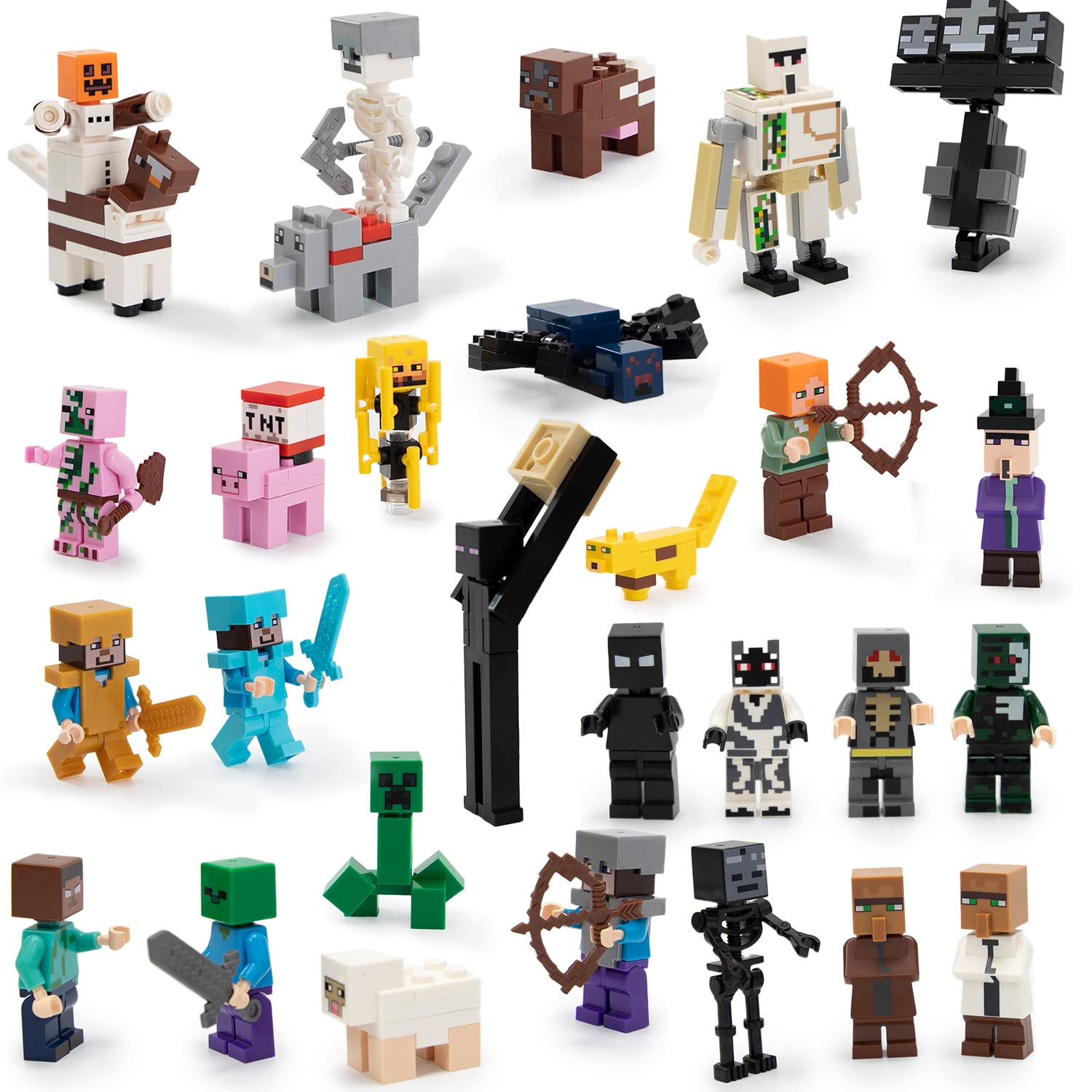 29PK Gaming Action Figures Building Blocks Set - Miner Pixel Crafted Toys for Kids, Collectible Minifigures & Cake Toppers Kit - STEM Educational Playset for Display & Play - Perfect Birthday Party Favors for Boys & Girls Ages 6+ (Ideal for Minecraft-Themed Parties & Creative Play)