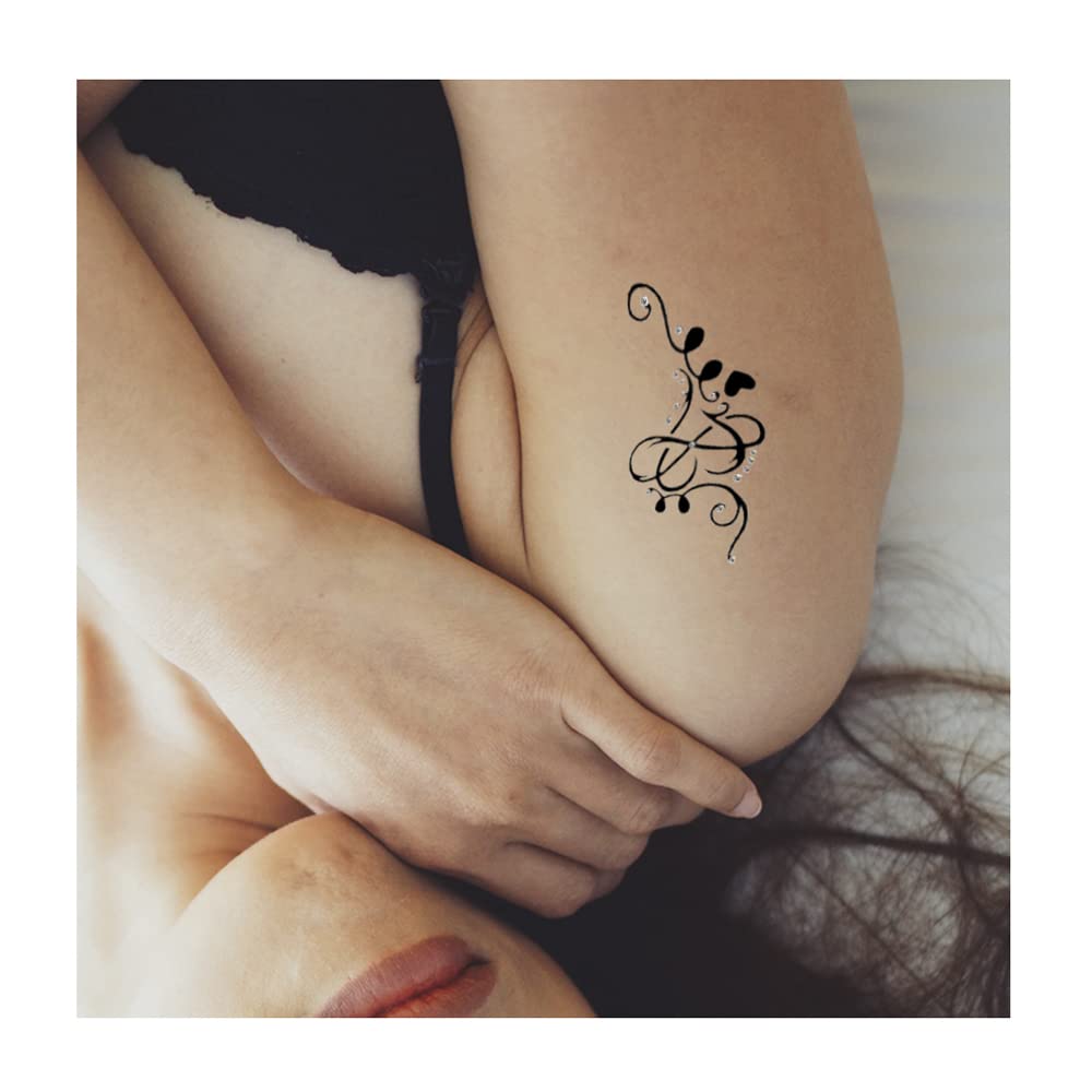 Comet Busters Cute Temporary Body Tattoo Heart Sticker with Silver Stones - Waterproof Fake Tattoos for Women, Girls, Teens - Perfect for Parties, Festivals, Beach & Summer Fun (BT093)