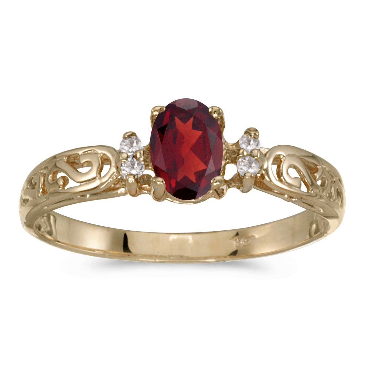 10K Yellow Gold Oval Garnet and Diamond Ring for Women - Elegant Vintage Style Engagement & Wedding Band - Perfect for Anniversary, Valentine's Day Gift, or Special Occasion Jewelry