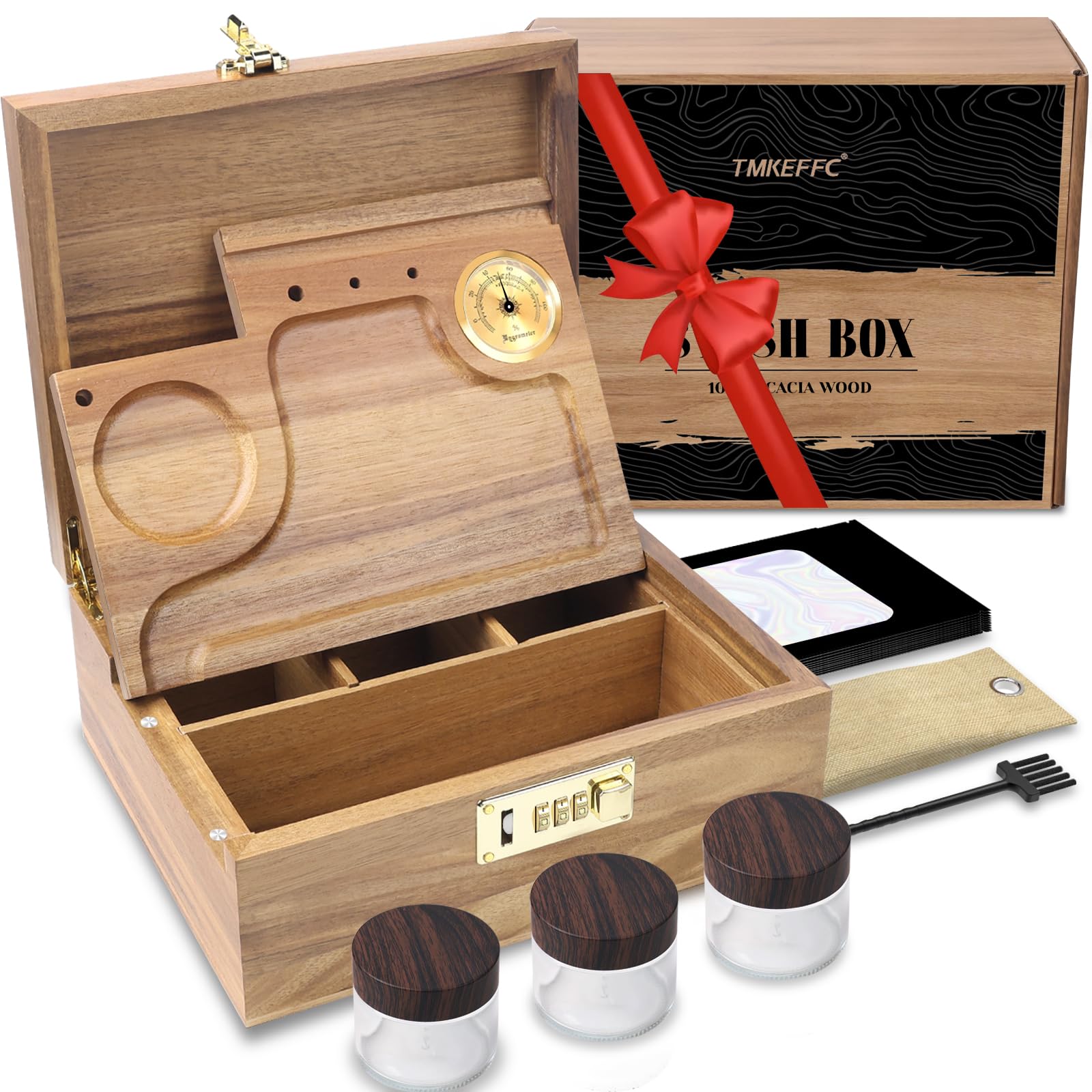 Premium Large Acacia Wood Storage Box with Built-in Hygrometer - Perfect for Cigar Humidor, Jewelry Organizer, and Home Decor