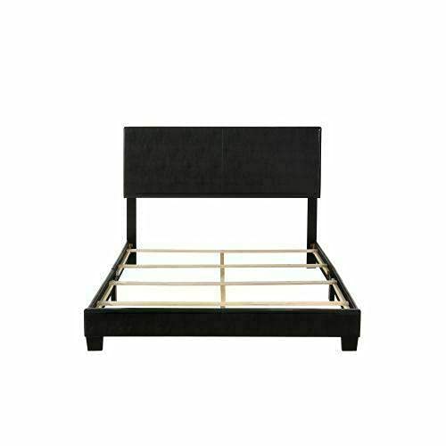 Queen Size Bed Frame - Black PU Leather Upholstered Platform Bed with Headboard, 85