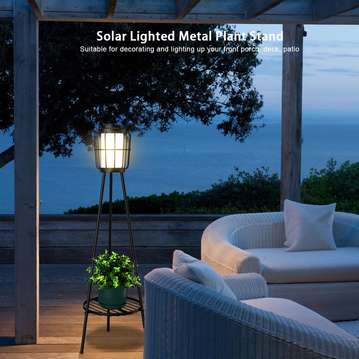 2 Pack Solar Powered Outdoor Floor Lamps with Plant Stand - Waterproof Garden Lights for Patio, Deck, Porch & Yard Decor - Perfect for Evening Gatherings & Landscape Lighting