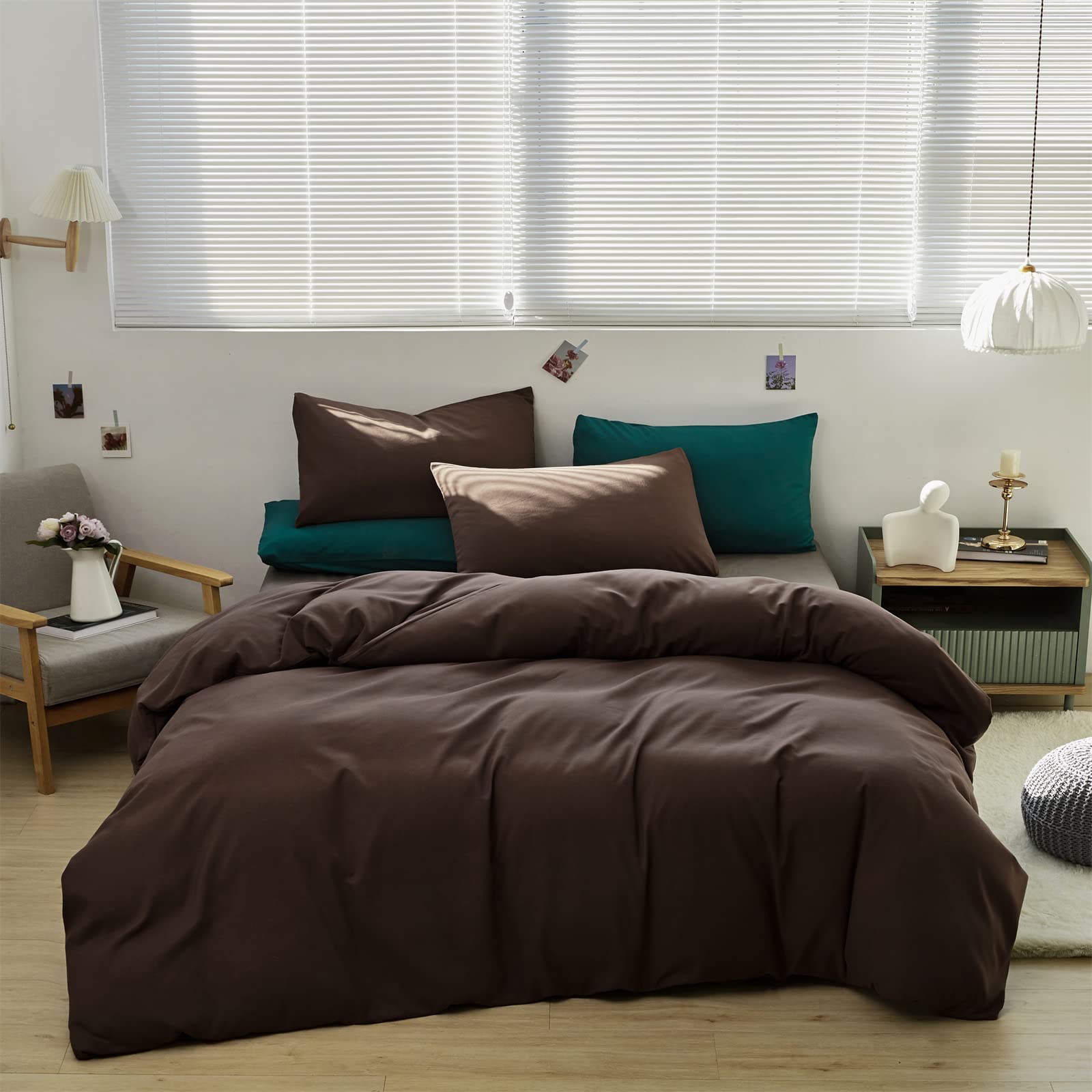 Wellboo King Size Brown Comforter Set - Solid Mocha Coffee Cotton Bedding for Adults & Teens - Dark Chocolate Quilt & Chestnut Blanket - Modern Farmhouse Bedroom Decor - Perfect for Master Bedroom, Guest Room, and Cozy Winter Nights