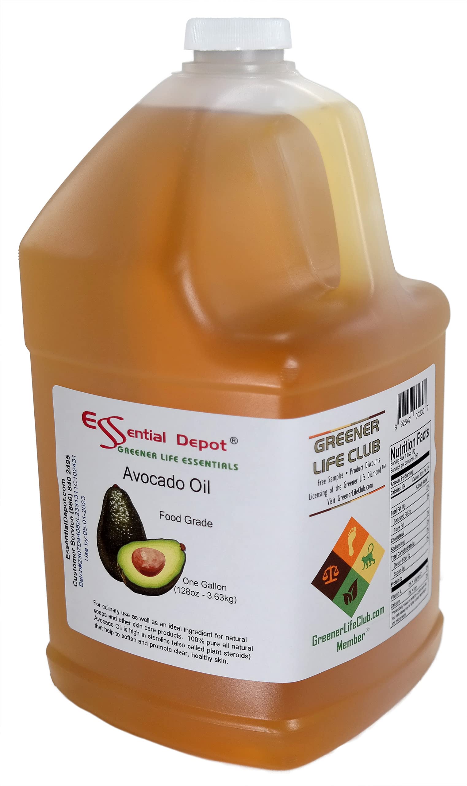 Premium Food Grade Avocado Oil - 2 Gallons (256 oz) - 2 x 1 Gallon HDPE Containers with Resealable Cap - Ideal for Cooking, Baking & Salad Dressings