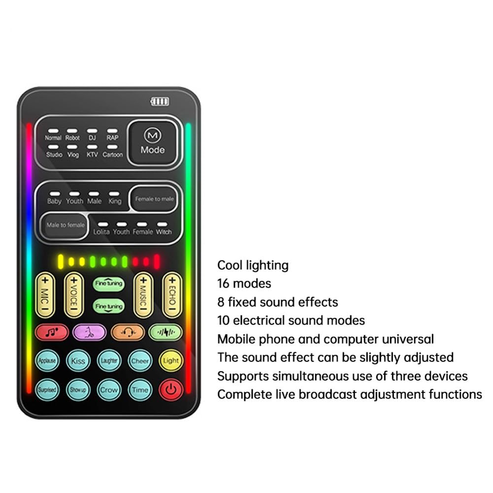 Junterone I9 Bluetooth Voice Changer with Multiple Audio Effects - Ultra-Thin Portable Live Sound Card & Mic for Streaming, Gaming, Karaoke, Podcasting (Easy Installation)