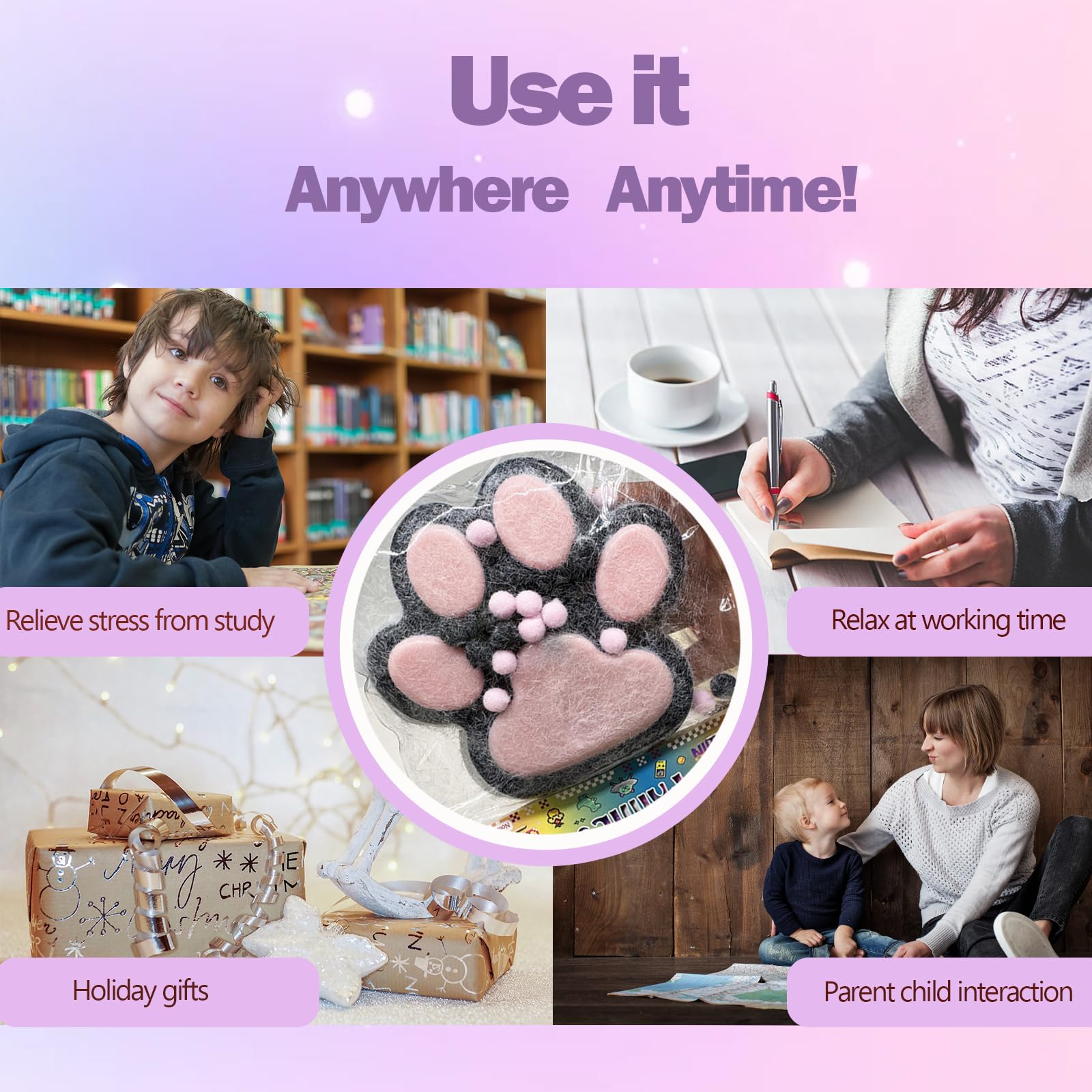 Giant Soft Cat Paw Squishy Toy for Kids & Adults - Stress Relief Fidget Toy, Super Soft & Fluffy Squeeze Sensory Toy for Anxiety Relief (Black & Pink) - Perfect for Home, Office & Travel Stress Relief