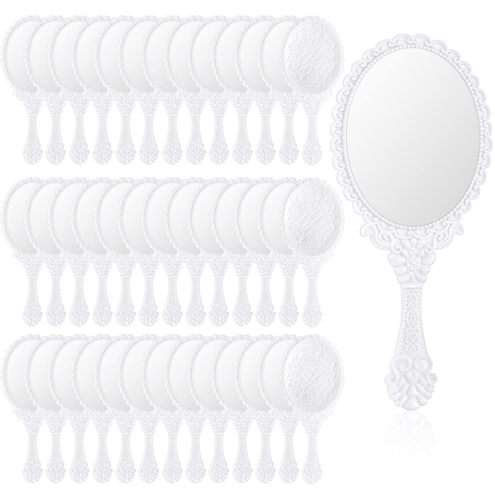 40 Pcs Vintage Handheld Mirror Set - Retro Plastic Hand Mirrors with Handle, Cute Compact Mirror for Kids & Girls (White) - Perfect for Dress-Up, Birthday Parties, Makeup Practice & Home Decor