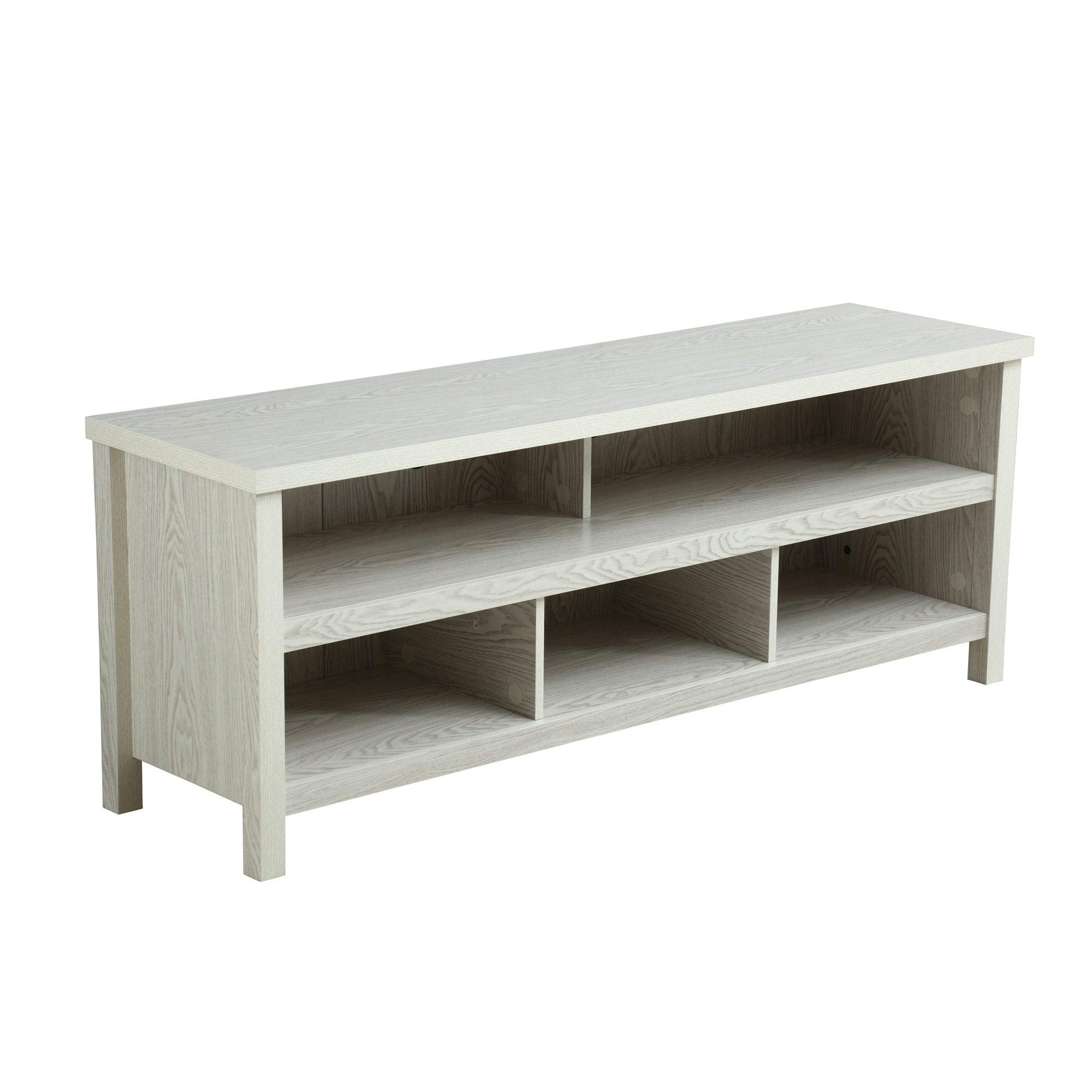Modern White Wash Gold Wooden TV Media Stand with Storage - Contemporary Wood Finish for Living Room & Home Theater Setup