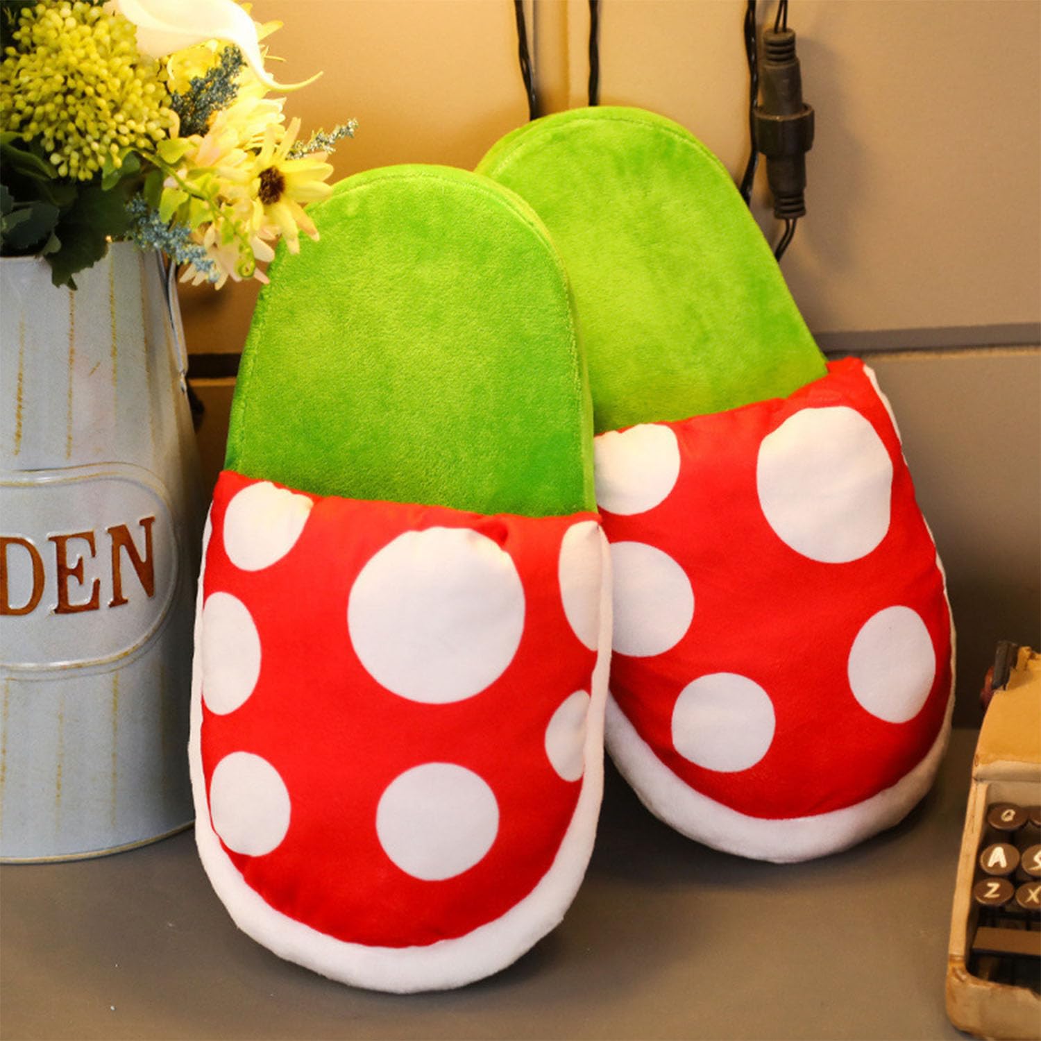 Piranha Plant Plush Slippers with Pipe Pot Holder - Super Mario Inspired Funny House Shoes for Women & Men - Cozy Gaming Gift for Teens & Adults - Perfect for Cosplay, Lounge Wear & Video Game Fans (One Size)