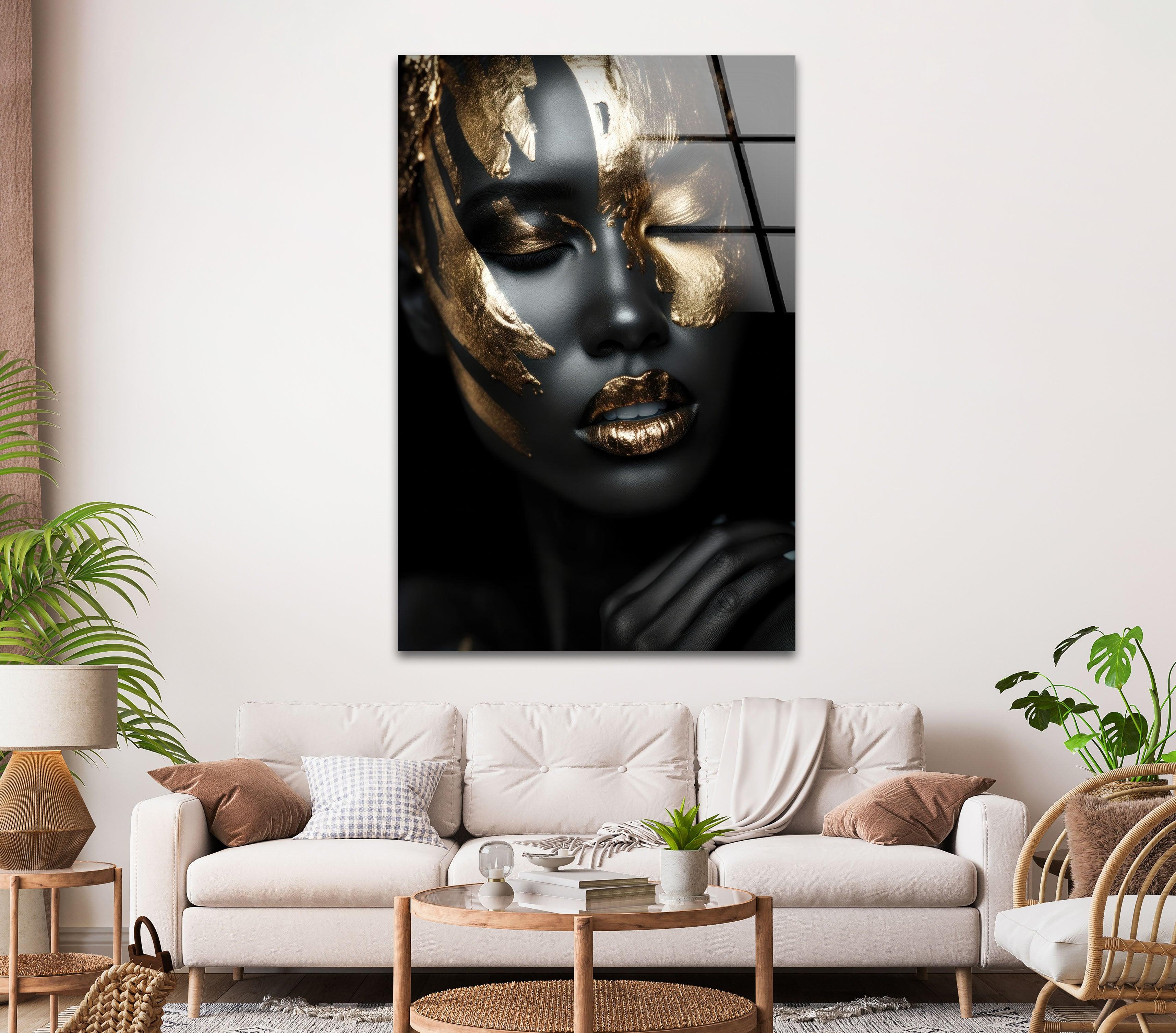 Black Woman Glass Wall Art - Elegant Handmade Home Decor for Living Room, Bedroom & Office - Perfect Gift for Women, African American Art
