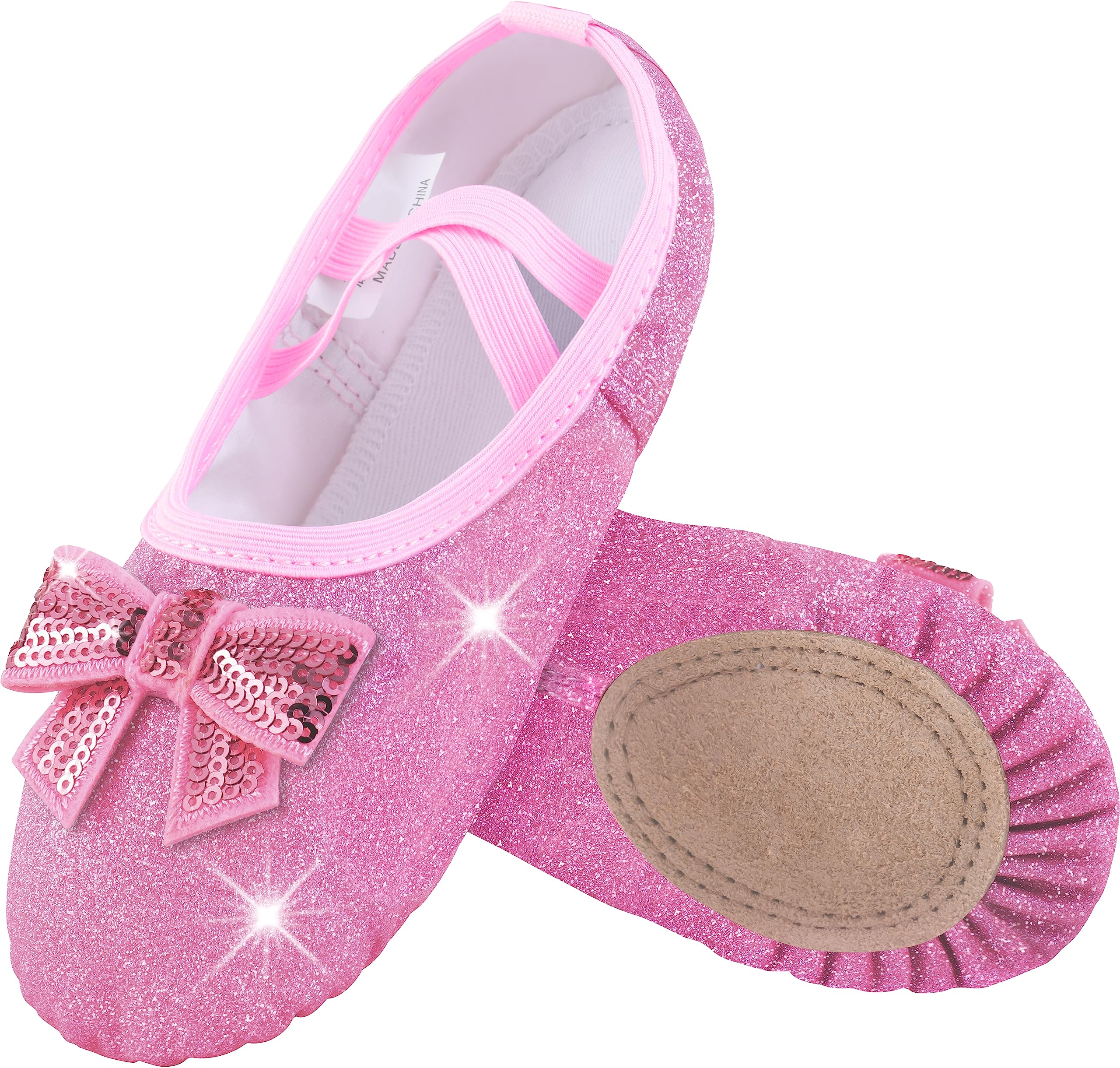 WYHDY Girls Ballet Shoes - Split Sole Glitter Dance Flats for Toddlers & Kids | Perfect for Ballet Class, Recitals & Dance Performances