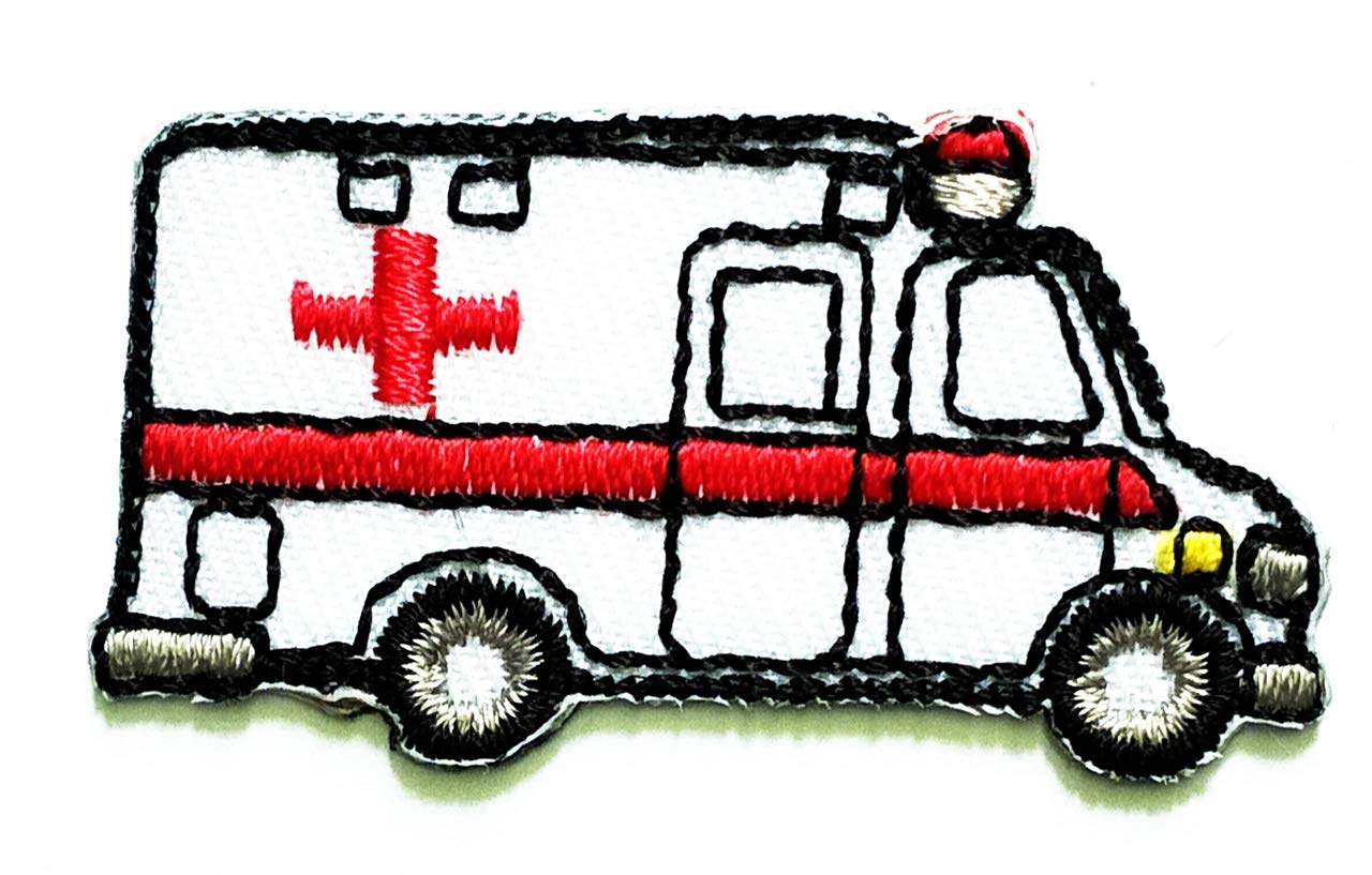 3PCS Mini White Ambulance Car EMT Paramedic Embroidered Patches - Cartoon Rescue Badges for Kids, Sew-On Appliques for Hats, Jackets, Shirts, Vests & Jeans - First Aid Theme Decorative Repair Patches for School Projects & Costume Parties