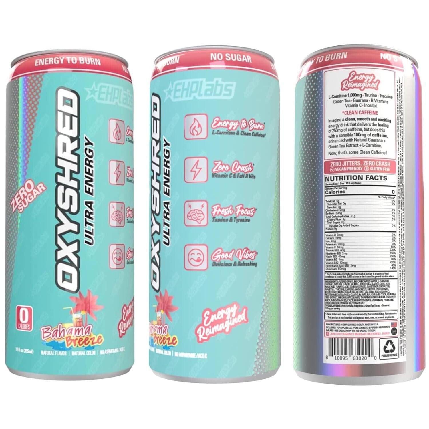 EHP Labs OxyShred Ultra Energy Drink RTD - 12 Pack (355ml Each) | Fat Burning & Performance Booster | Pre-Workout, Gym & Fitness Fuel